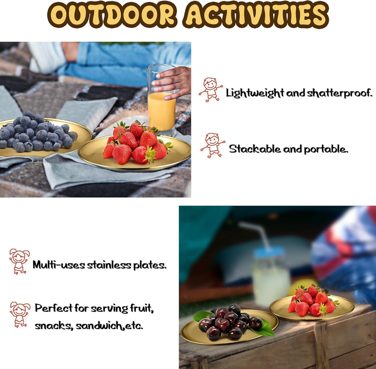 imageEfar Stainless Steel Plates Set of 4 8inch Metal Dinner Plates for Kids Toddlers Great for SelffeedingPicnicOutdoor Camping Healthy amp Nontoxic Shatterproof amp Dishwasher SafeGold