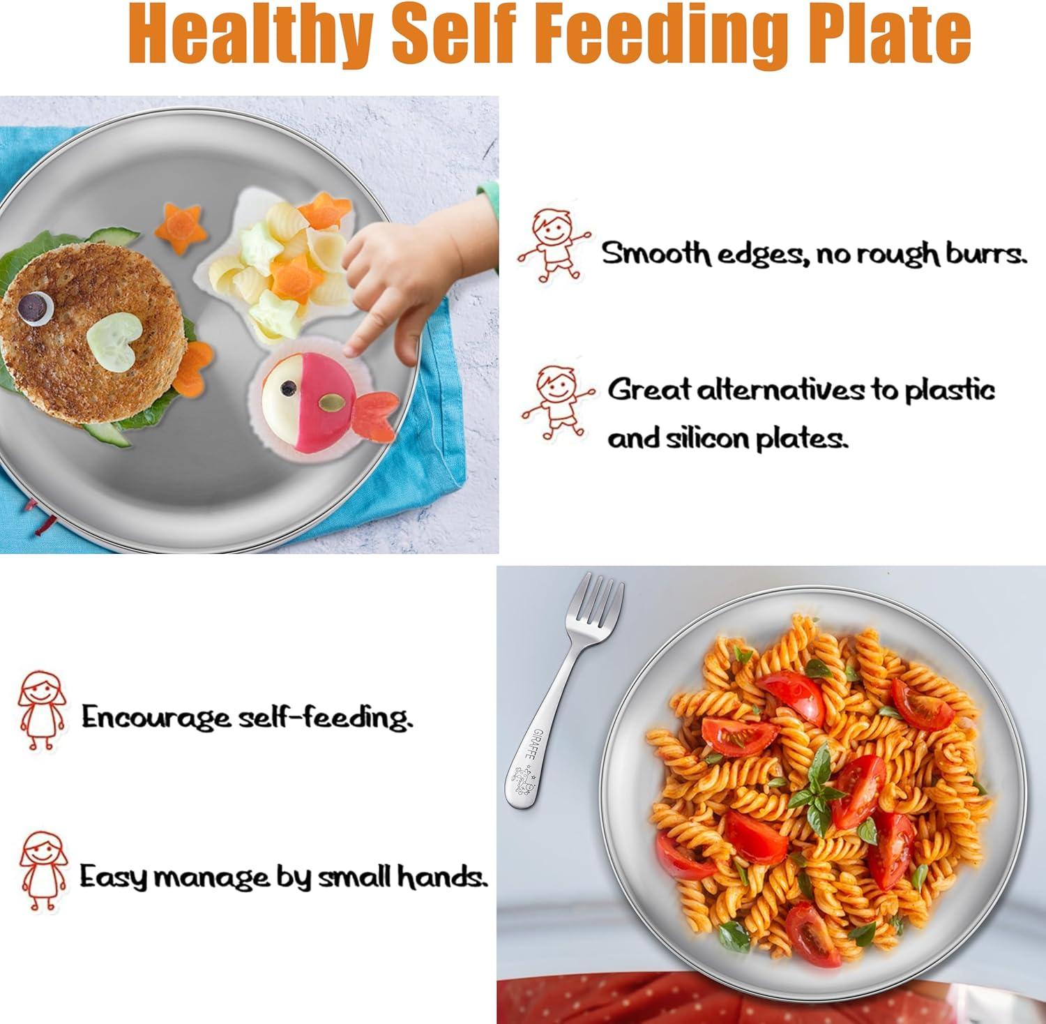 imageEfar Stainless Steel Plates Set of 4 8inch Metal Dinner Plates for Kids Toddlers Great for SelffeedingPicnicOutdoor Camping Healthy amp Nontoxic Shatterproof amp Dishwasher SafeSilver