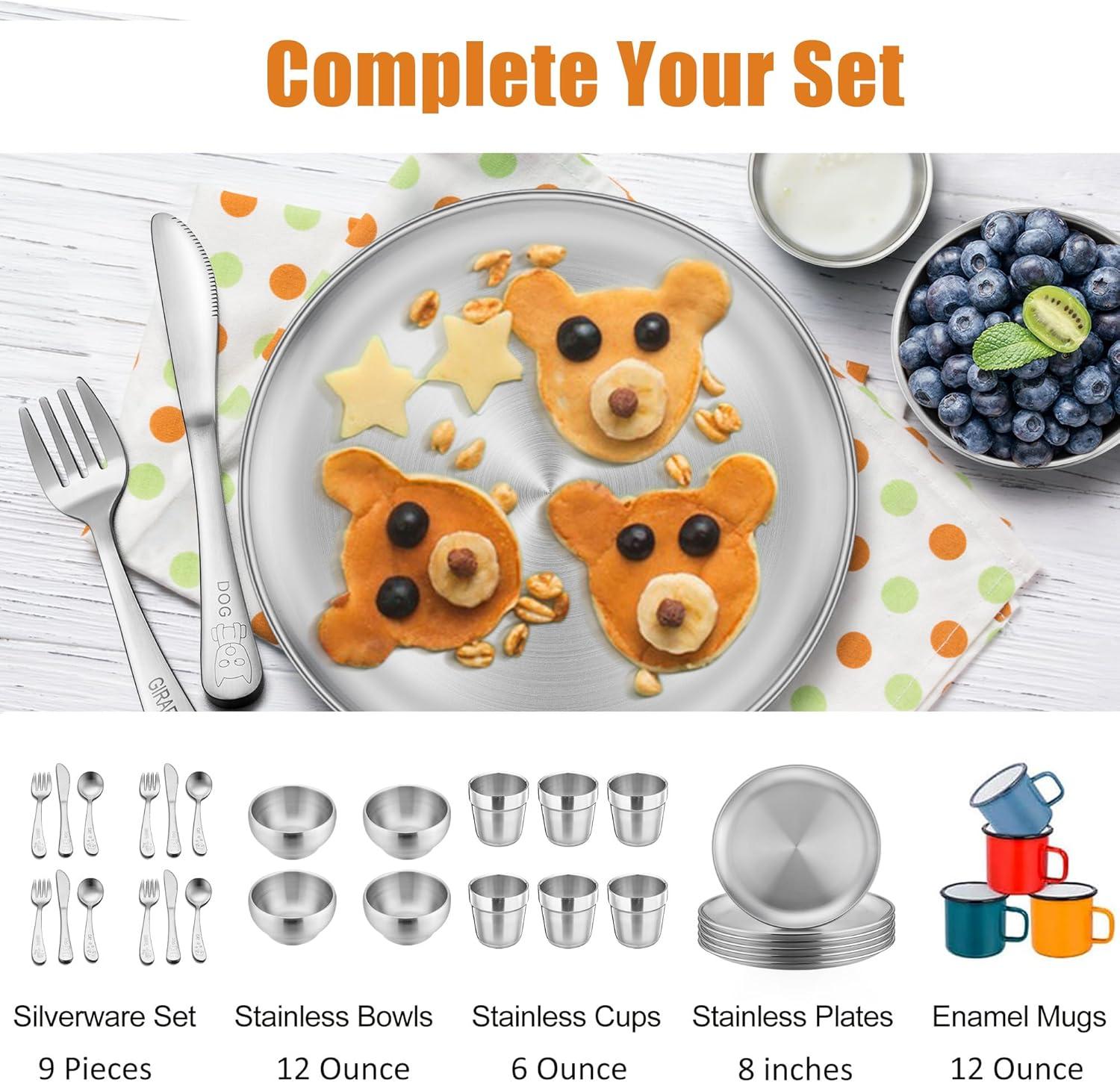 imageEfar Stainless Steel Plates Set of 4 8inch Metal Dinner Plates for Kids Toddlers Great for SelffeedingPicnicOutdoor Camping Healthy amp Nontoxic Shatterproof amp Dishwasher SafeSilver