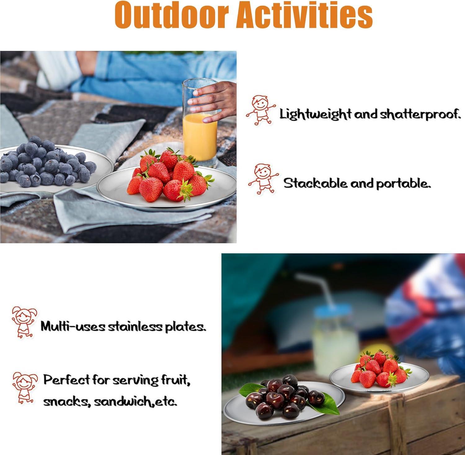 imageEfar Stainless Steel Plates Set of 4 8inch Metal Dinner Plates for Kids Toddlers Great for SelffeedingPicnicOutdoor Camping Healthy amp Nontoxic Shatterproof amp Dishwasher SafeSilver