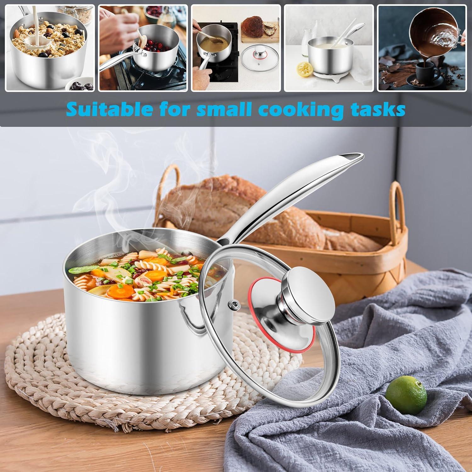 imageEfar Stainless Steel Saucepan Set 1Qt amp 2 Qt Triply Sauce Pan Pot with Lid for Cooking Pasta Warming Milk Boiling Water Small Metal Cookware for Kitchen Induction Ready amp Heavy Duty3 Quarts