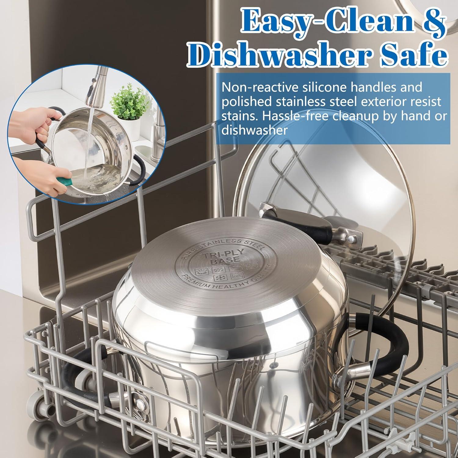imageEfar Stainless Steel Stock Pot 8 Quart Large Cooking Pot with Glass Lid for Boiling Pasta Soup Sauce TriPly Induction Thick Base for All Stoves CoolTouch Handles amp Dishwasher Safe8 Quarts