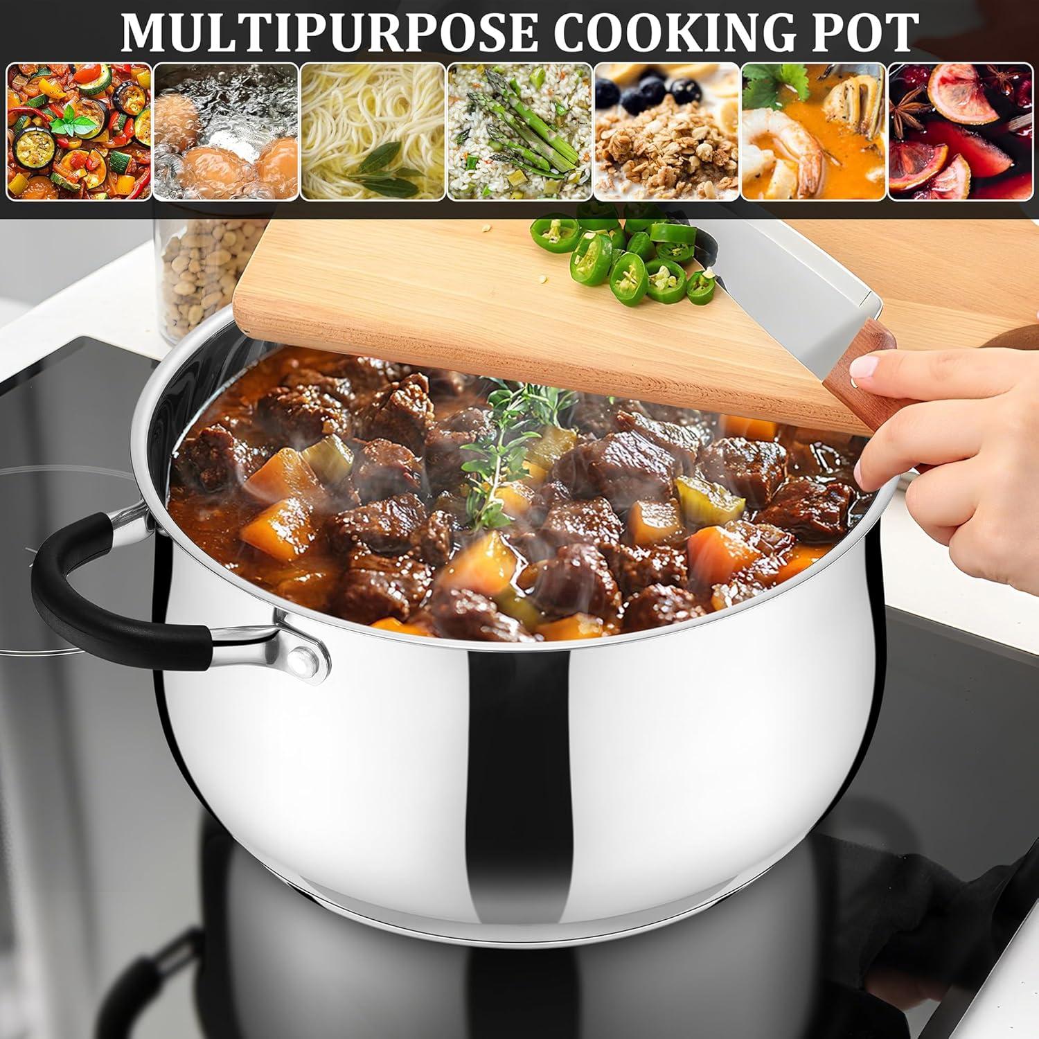 imageEfar Stainless Steel Stock Pot 8 Quart Large Cooking Pot with Glass Lid for Boiling Pasta Soup Sauce TriPly Induction Thick Base for All Stoves CoolTouch Handles amp Dishwasher Safe6 Quarts