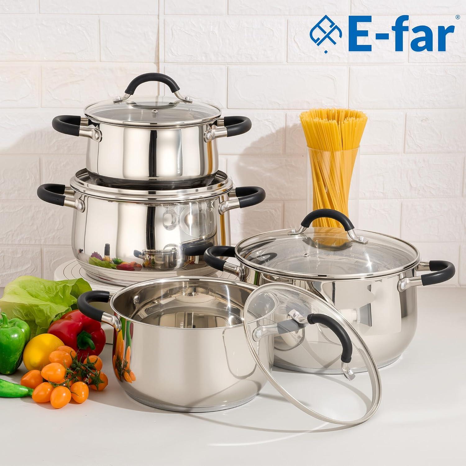 imageEfar Stainless Steel Stock Pot 8 Quart Large Cooking Pot with Glass Lid for Boiling Pasta Soup Sauce TriPly Induction Thick Base for All Stoves CoolTouch Handles amp Dishwasher Safe8 Quarts