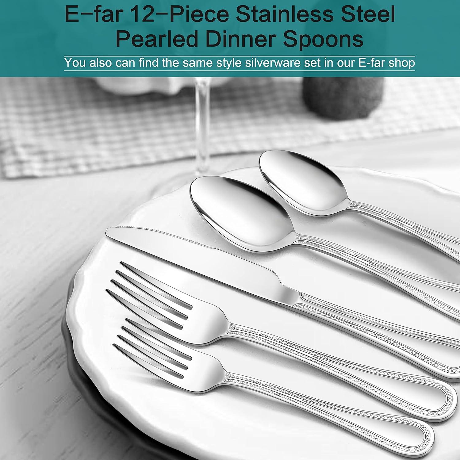 imageEfar Stainless Steel Teaspoons Set of 12 67 Inch Pearled Edge Small Dessert Tea Spoons Silverware for Home Kitchen and Restaurant Nontoxic Mirror Polished Dishwasher Safe79inches