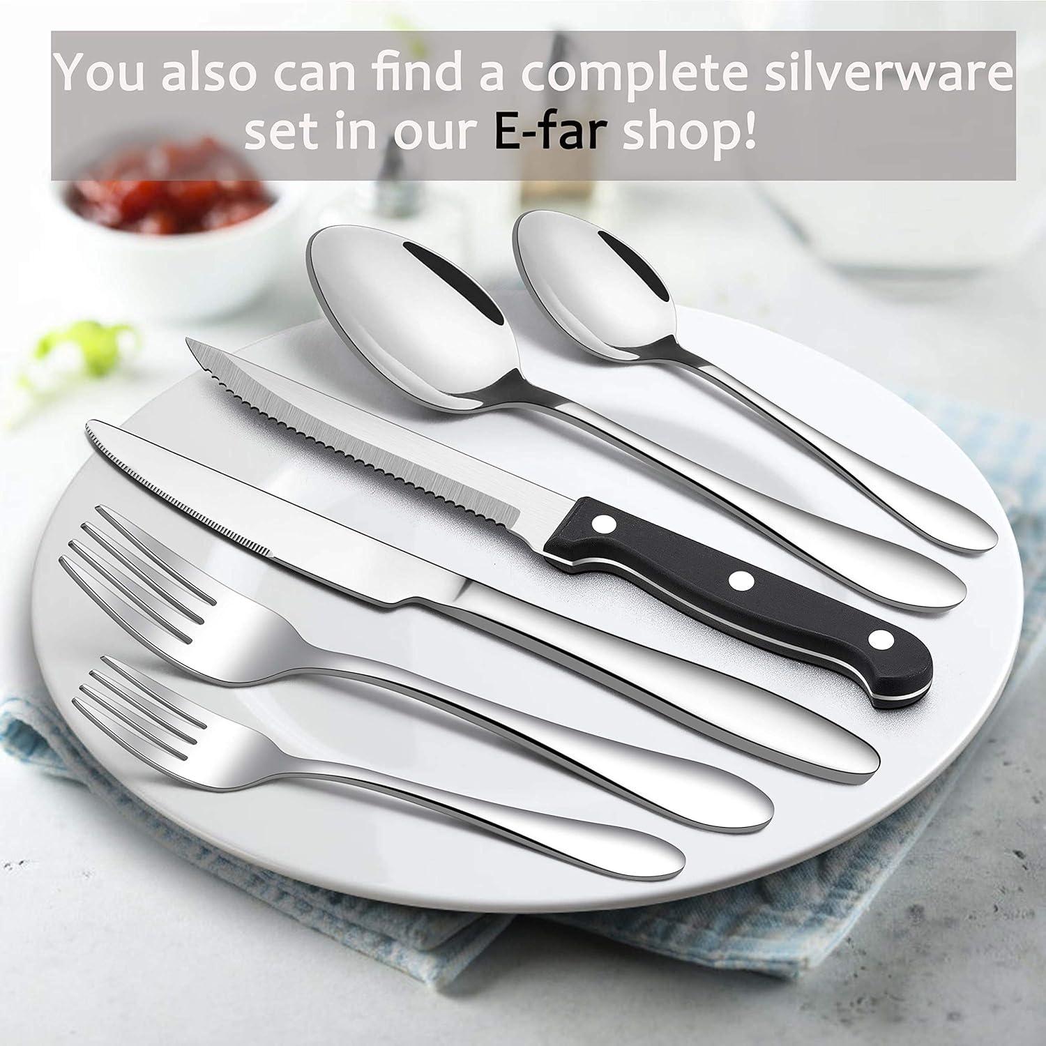 imageEfar Steak Knife Set of 8 82 Inches Stainless Steel Serrated Knife Triple Rivet Knife Set for Kitchen Restaurant Black amp Dishwasher Safe