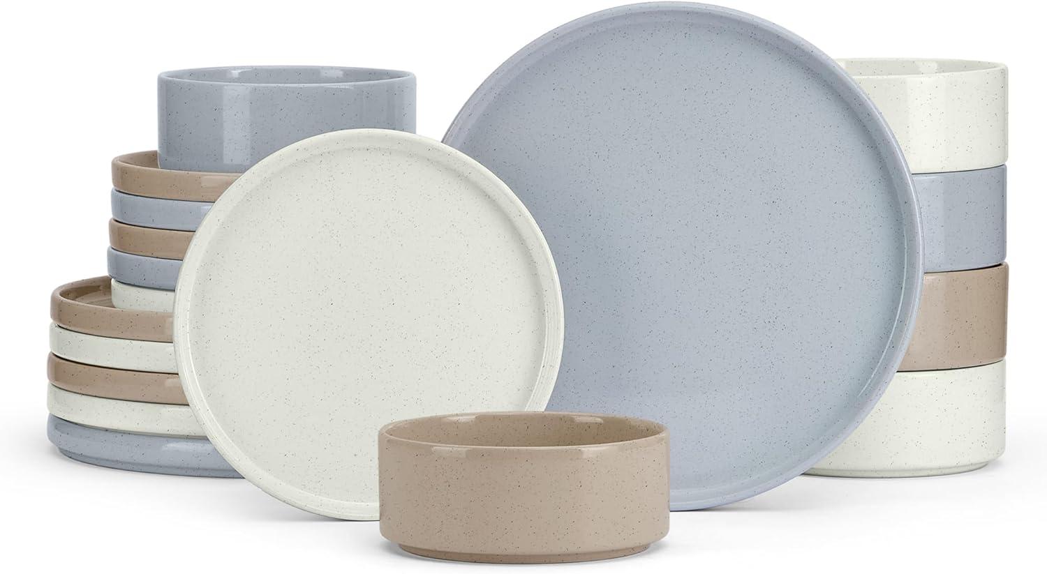 imageEfar Stoneware Dinnerware Sets for 4 12Piece Reactive Glaze Plates and Bowls Sets Kitchen Ceramic Dishes Dinning Ware Microwave amp Dishwasher Safe Deep GrayMulticolor