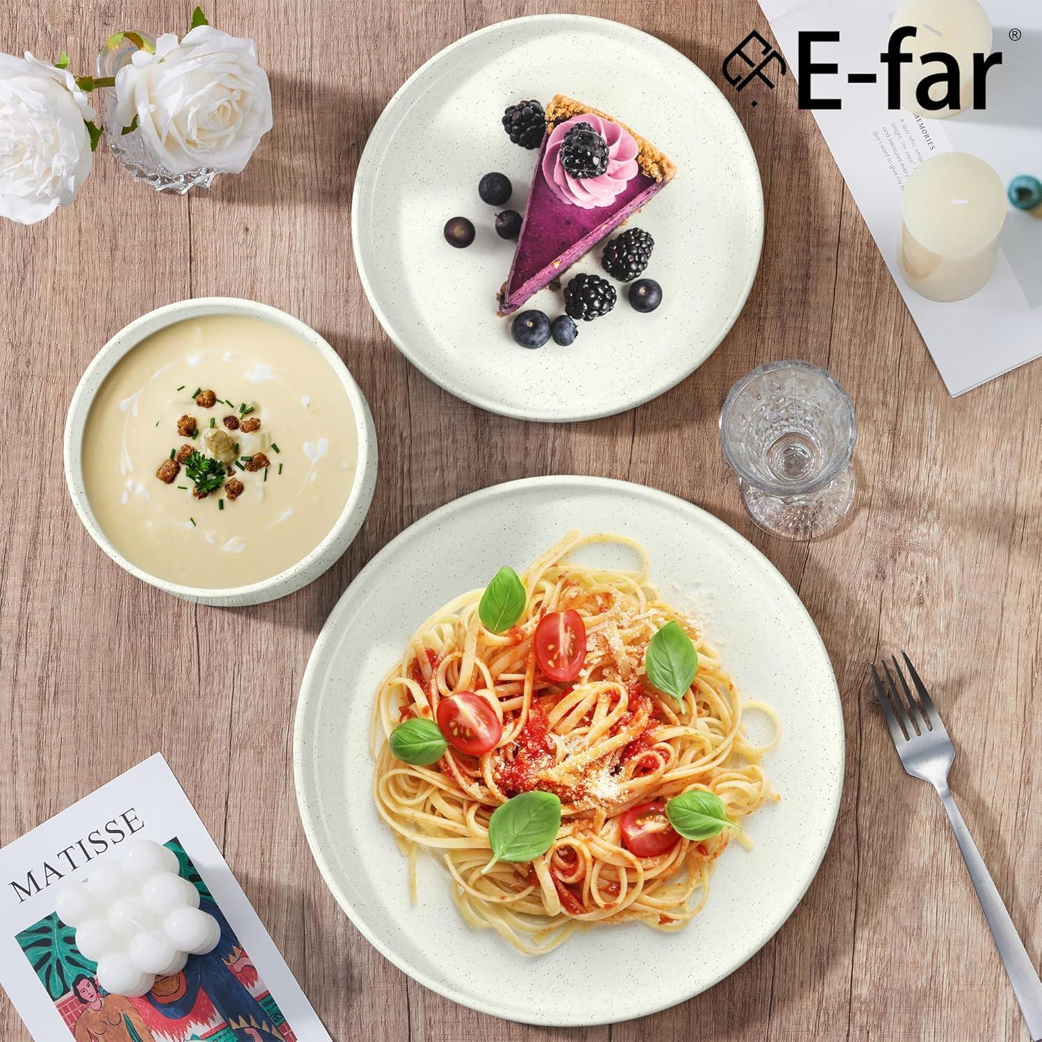 imageEfar Stoneware Dinnerware Sets for 4 12Piece Reactive Glaze Plates and Bowls Sets Kitchen Ceramic Dishes Dinning Ware Microwave amp Dishwasher Safe Deep GrayStone White