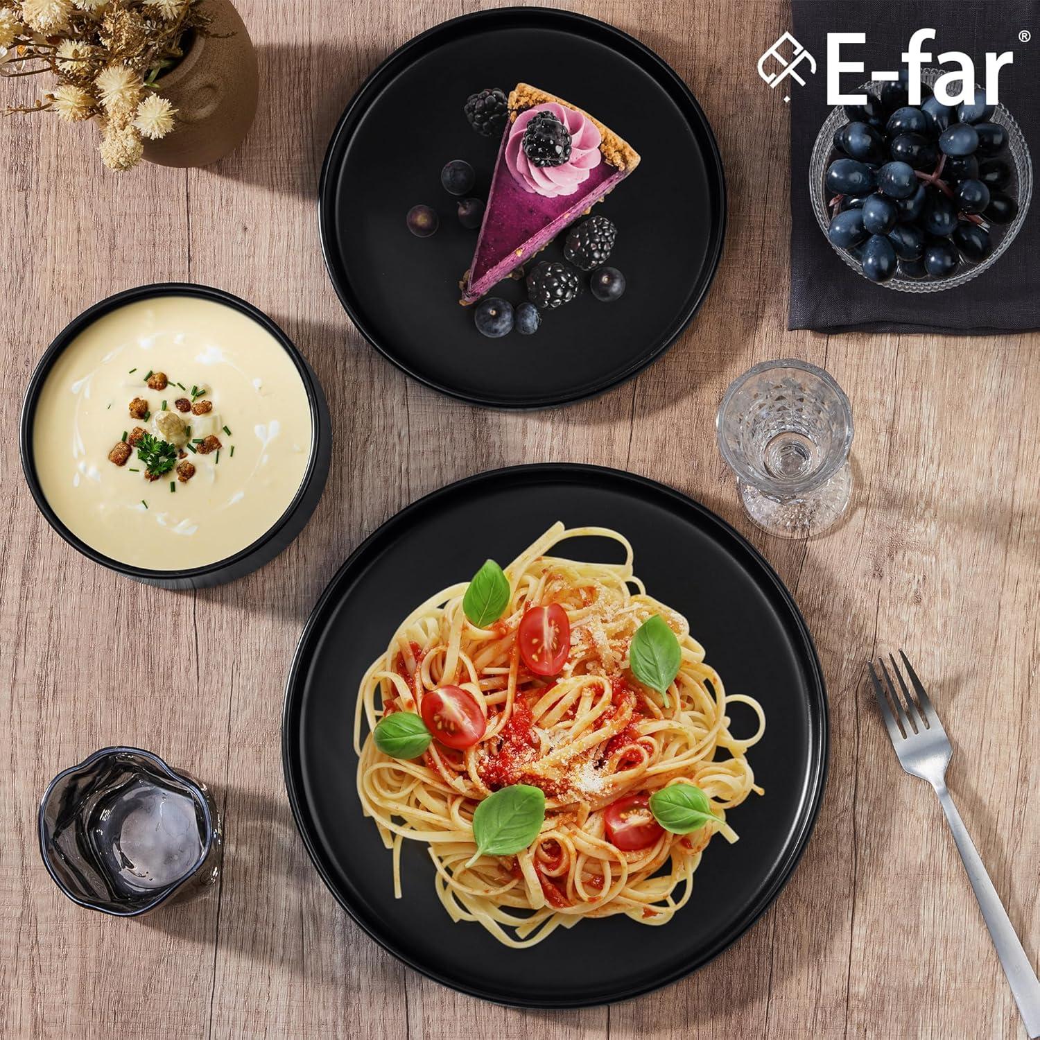 imageEfar Stoneware Dinnerware Sets for 4 12Piece Reactive Glaze Plates and Bowls Sets Kitchen Ceramic Dishes Dinning Ware Microwave amp Dishwasher Safe Deep GrayMatte Black