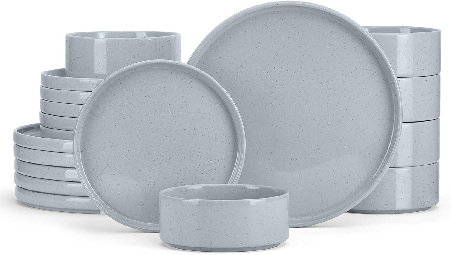 imageEfar Stoneware Dinnerware Sets for 4 12Piece Reactive Glaze Plates and Bowls Sets Kitchen Ceramic Dishes Dinning Ware Microwave amp Dishwasher Safe Deep GrayHaze Gray