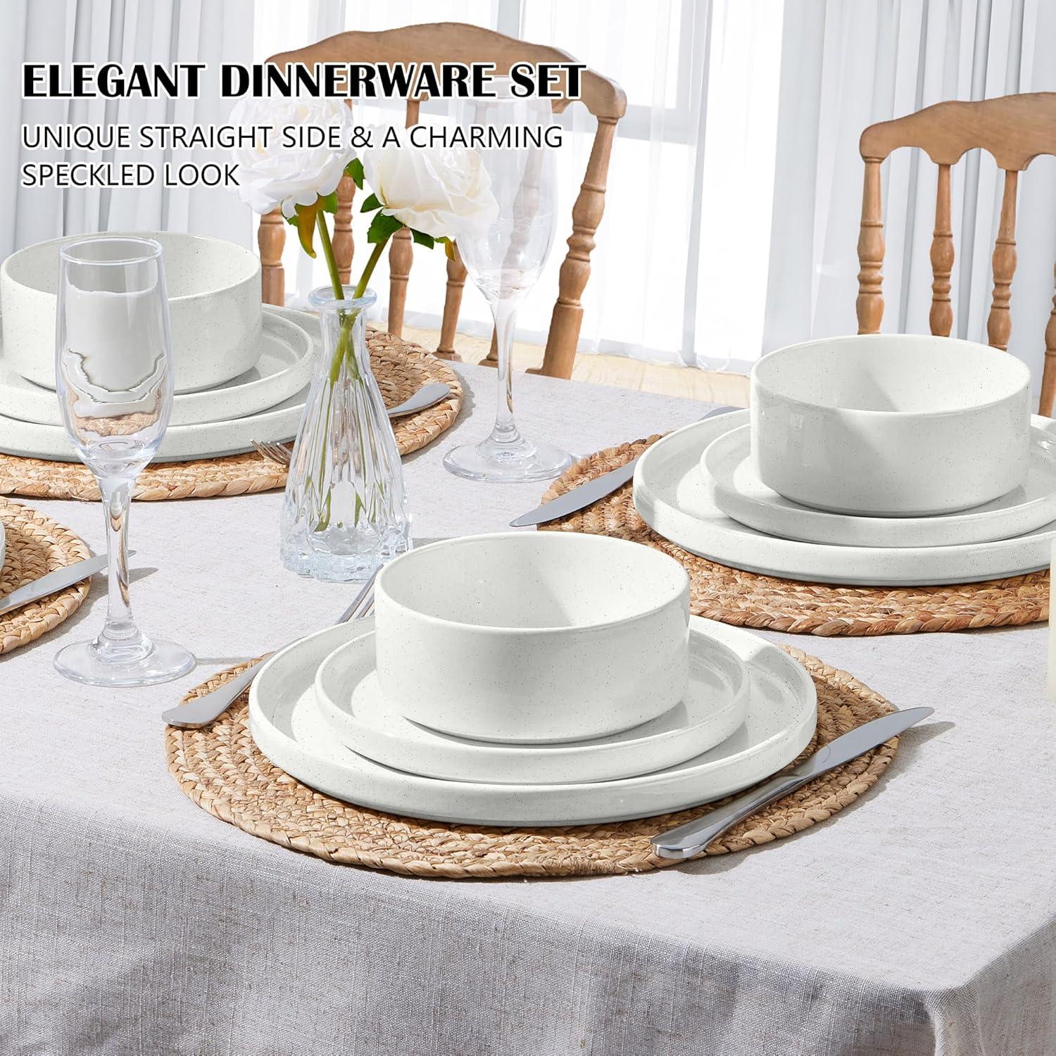 imageEfar Stoneware Dinnerware Sets for 4 12Piece Reactive Glaze Plates and Bowls Sets Kitchen Ceramic Dishes Dinning Ware Microwave amp Dishwasher Safe Deep GrayStone White
