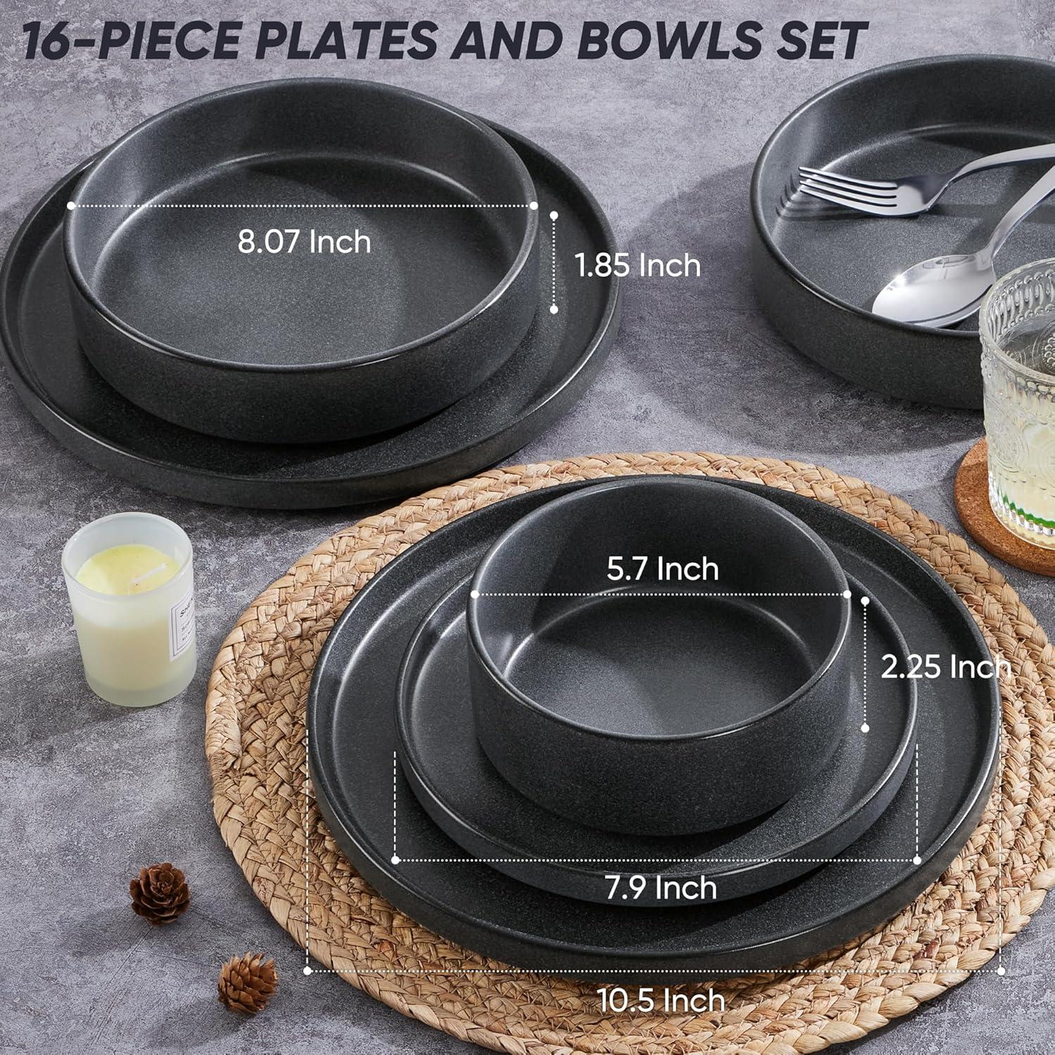 imageEfar Stoneware Dinnerware Sets for 4 12Piece Reactive Glaze Plates and Bowls Sets Kitchen Ceramic Dishes Dinning Ware Microwave amp Dishwasher Safe Deep GrayDeep Gray