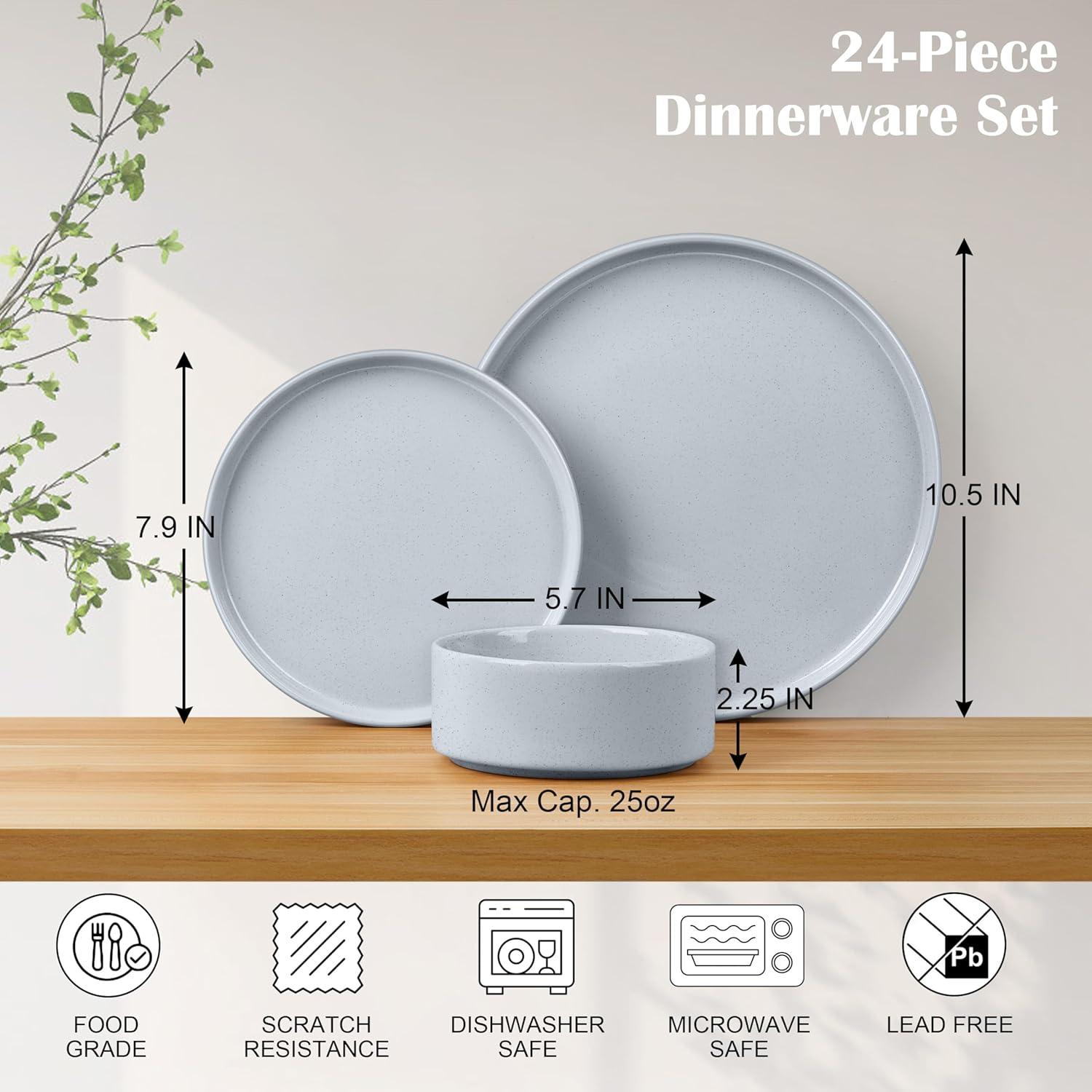 imageEfar Stoneware Dinnerware Sets for 4 12Piece Reactive Glaze Plates and Bowls Sets Kitchen Ceramic Dishes Dinning Ware Microwave amp Dishwasher Safe Deep GrayHaze Gray