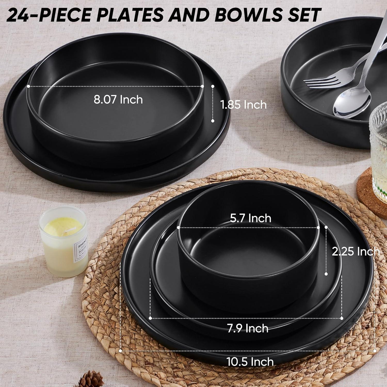 imageEfar Stoneware Dinnerware Sets for 4 12Piece Reactive Glaze Plates and Bowls Sets Kitchen Ceramic Dishes Dinning Ware Microwave amp Dishwasher Safe Deep GrayMatte Black
