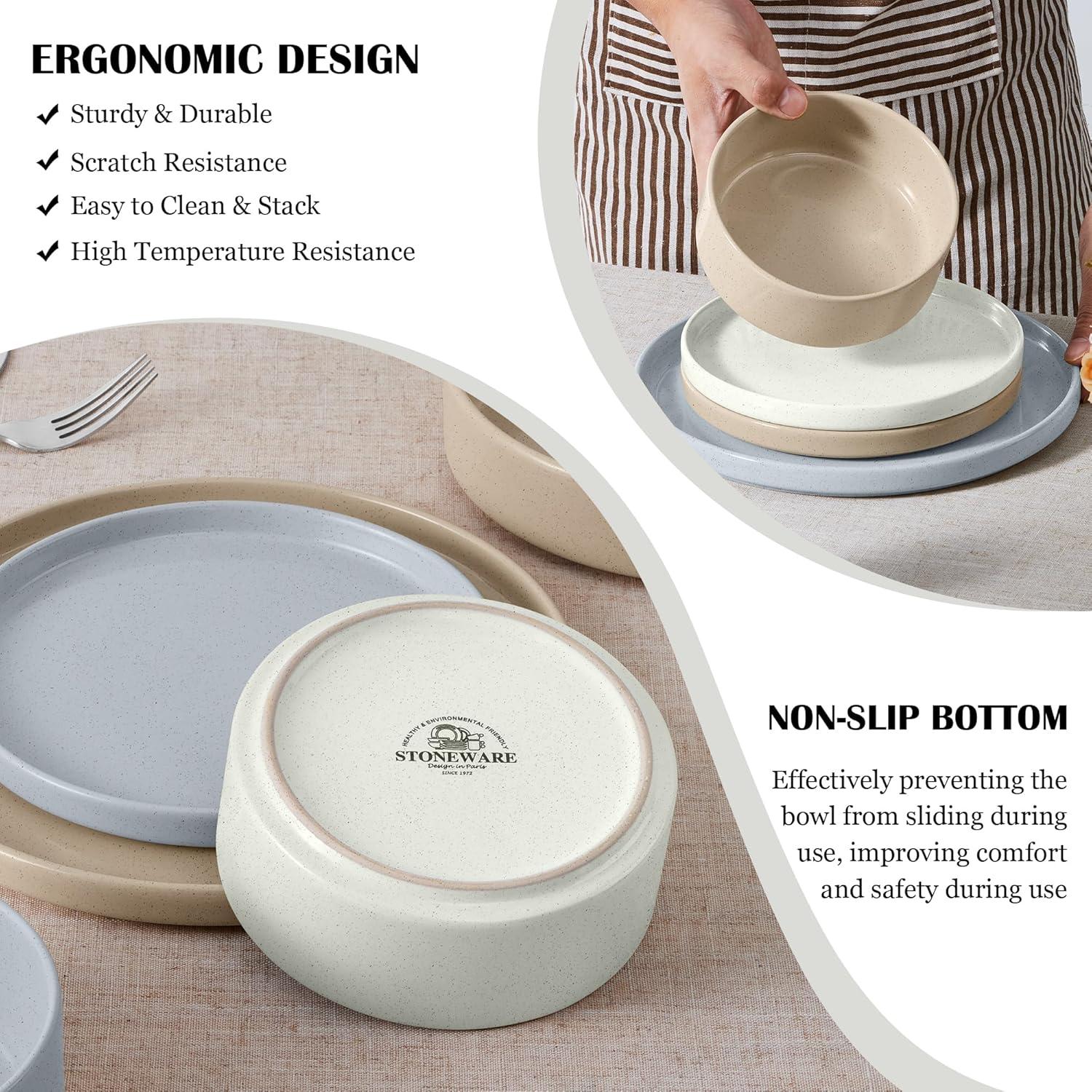 imageEfar Stoneware Dinnerware Sets for 4 12Piece Reactive Glaze Plates and Bowls Sets Kitchen Ceramic Dishes Dinning Ware Microwave amp Dishwasher Safe Deep GrayMulticolor