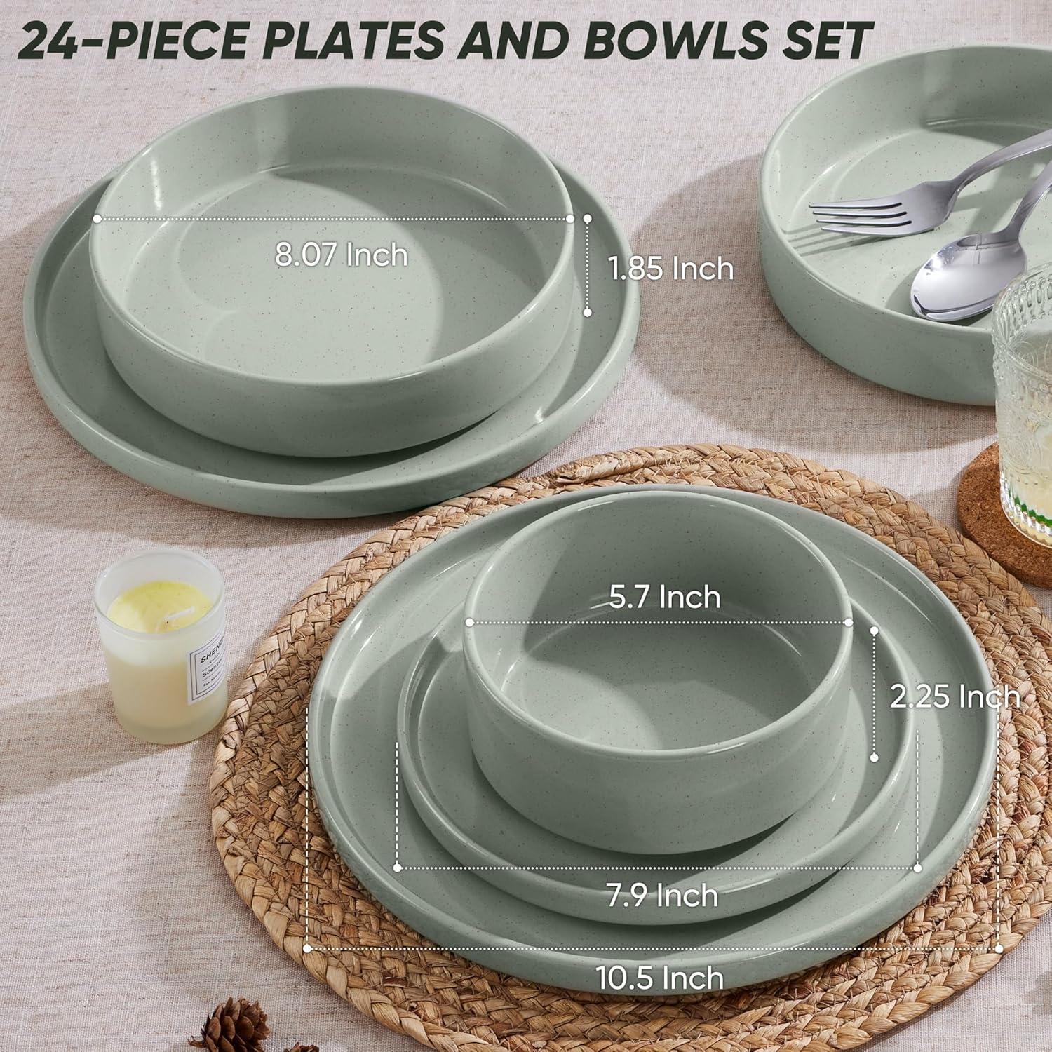 imageEfar Stoneware Dinnerware Sets for 4 12Piece Reactive Glaze Plates and Bowls Sets Kitchen Ceramic Dishes Dinning Ware Microwave amp Dishwasher Safe Deep GrayMist Green