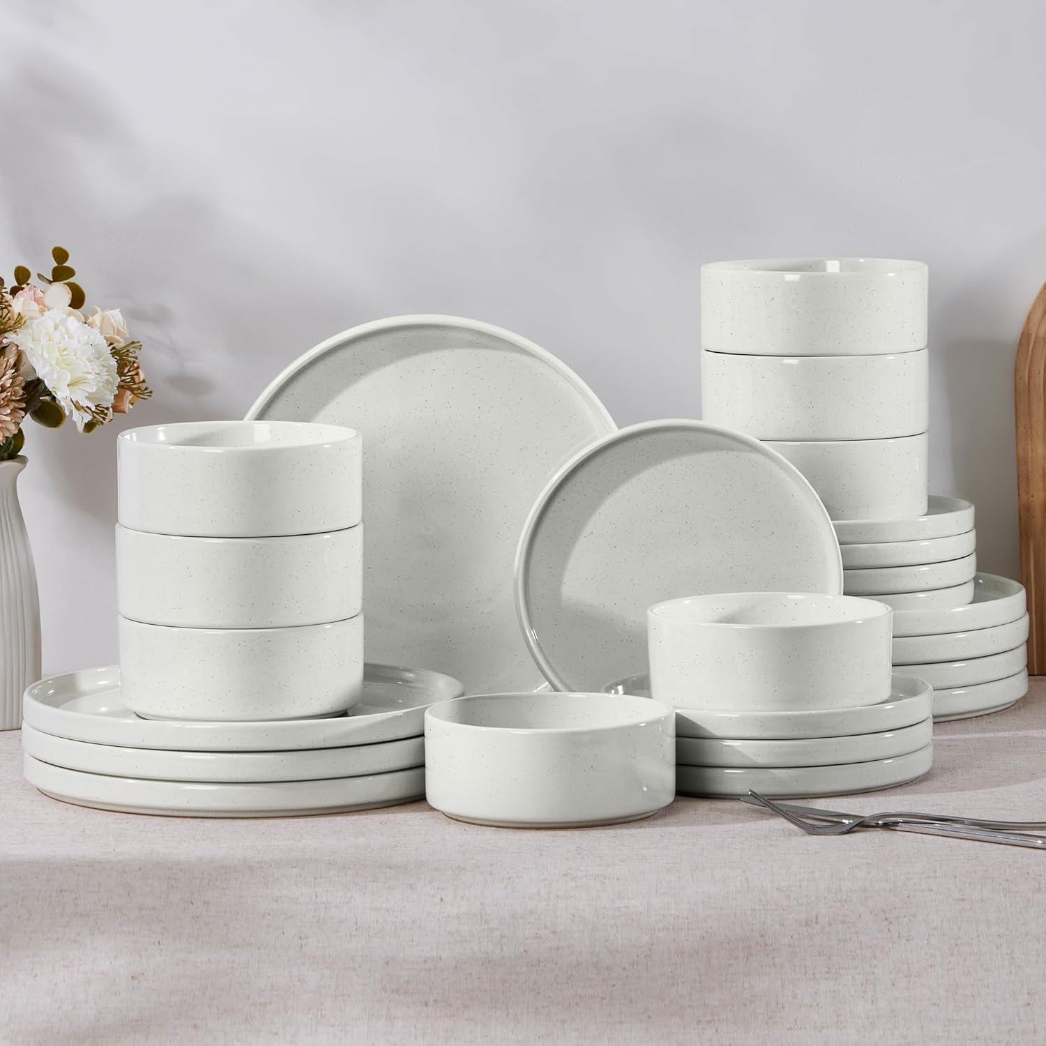 imageEfar Stoneware Dinnerware Sets for 4 12Piece Reactive Glaze Plates and Bowls Sets Kitchen Ceramic Dishes Dinning Ware Microwave amp Dishwasher Safe Deep GrayStone White