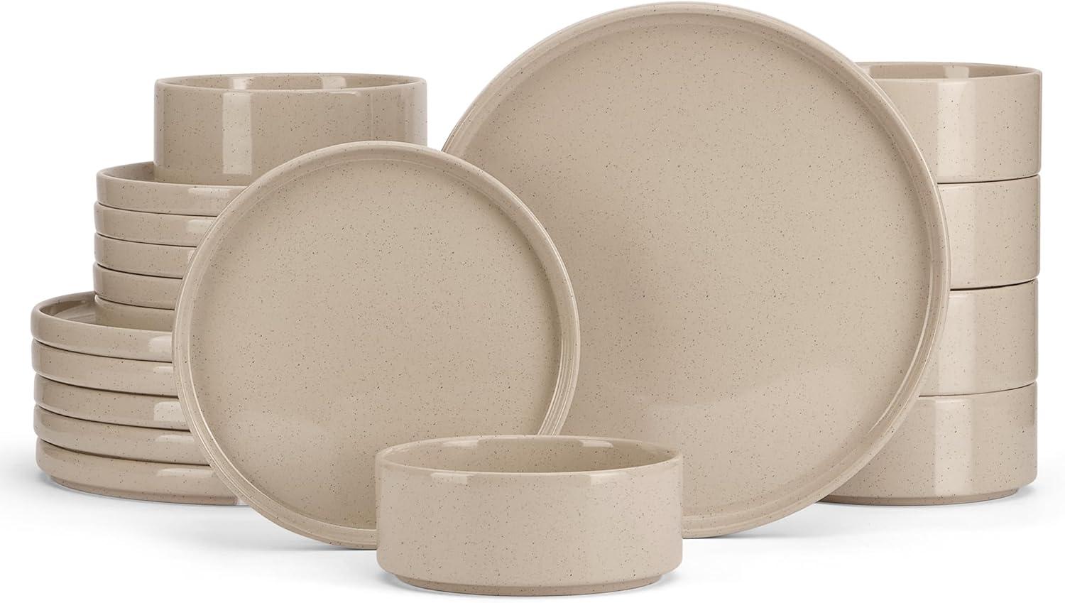 imageEfar Stoneware Dinnerware Sets for 4 12Piece Reactive Glaze Plates and Bowls Sets Kitchen Ceramic Dishes Dinning Ware Microwave amp Dishwasher Safe Deep GrayBright Khaki