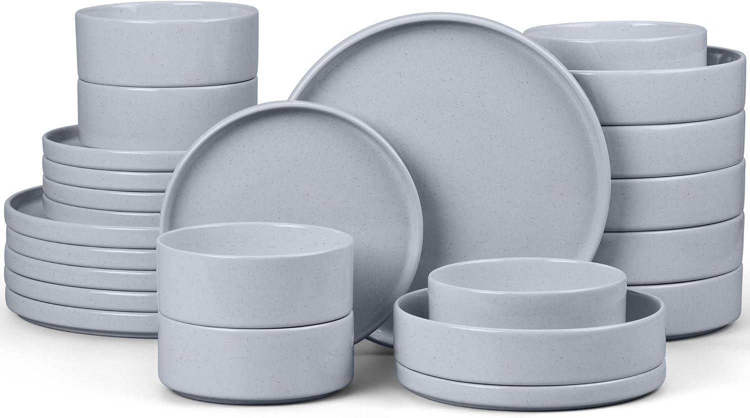 imageEfar Stoneware Dinnerware Sets for 4 12Piece Reactive Glaze Plates and Bowls Sets Kitchen Ceramic Dishes Dinning Ware Microwave amp Dishwasher Safe Deep GrayHaze Gray