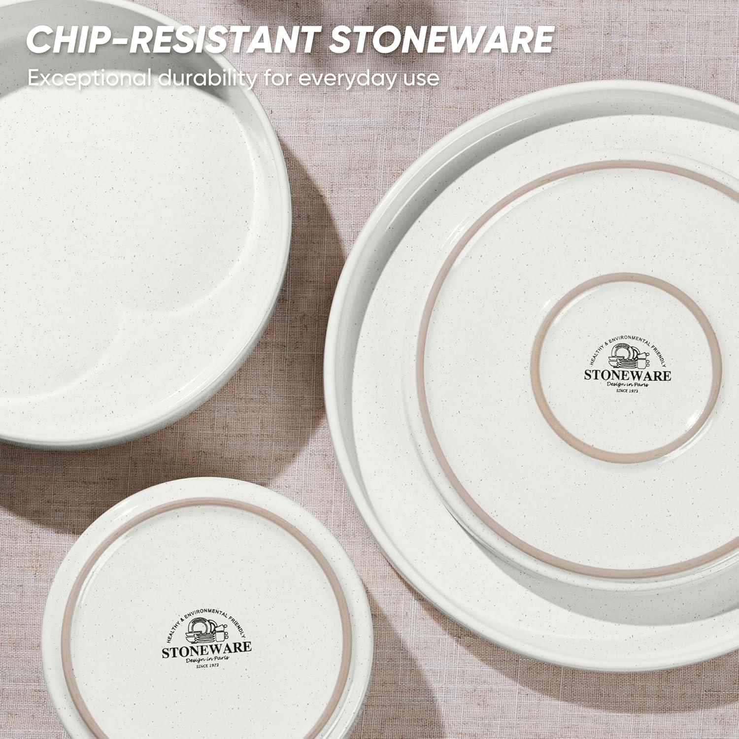 imageEfar Stoneware Dinnerware Sets for 4 12Piece Reactive Glaze Plates and Bowls Sets Kitchen Ceramic Dishes Dinning Ware Microwave amp Dishwasher Safe Deep GrayStone White
