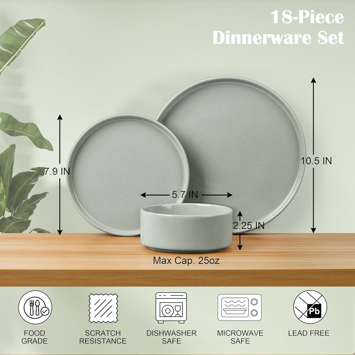 imageEfar Stoneware Dinnerware Sets for 4 12Piece Reactive Glaze Plates and Bowls Sets Kitchen Ceramic Dishes Dinning Ware Microwave amp Dishwasher Safe Deep GrayMist Green