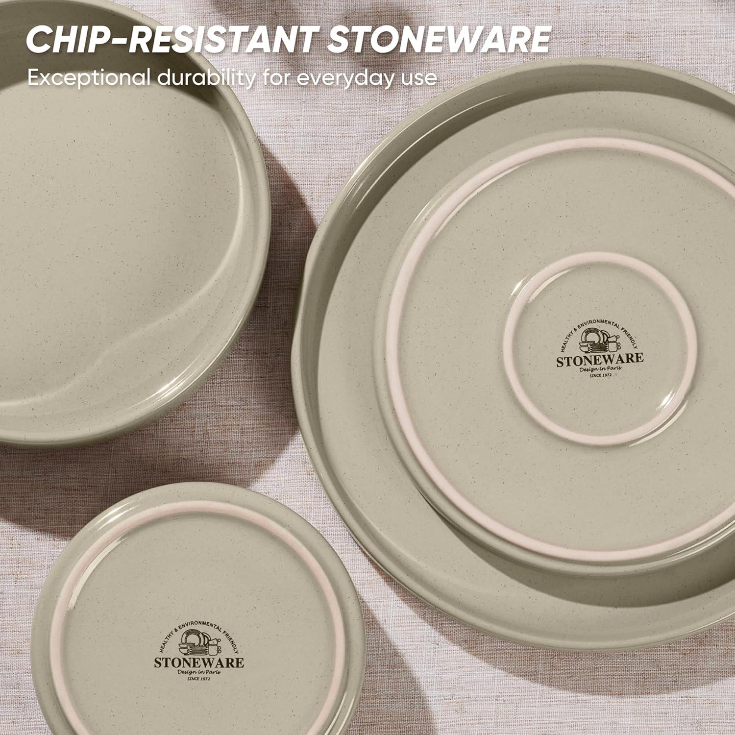 imageEfar Stoneware Dinnerware Sets for 4 12Piece Reactive Glaze Plates and Bowls Sets Kitchen Ceramic Dishes Dinning Ware Microwave amp Dishwasher Safe Deep GrayDeep Khaki