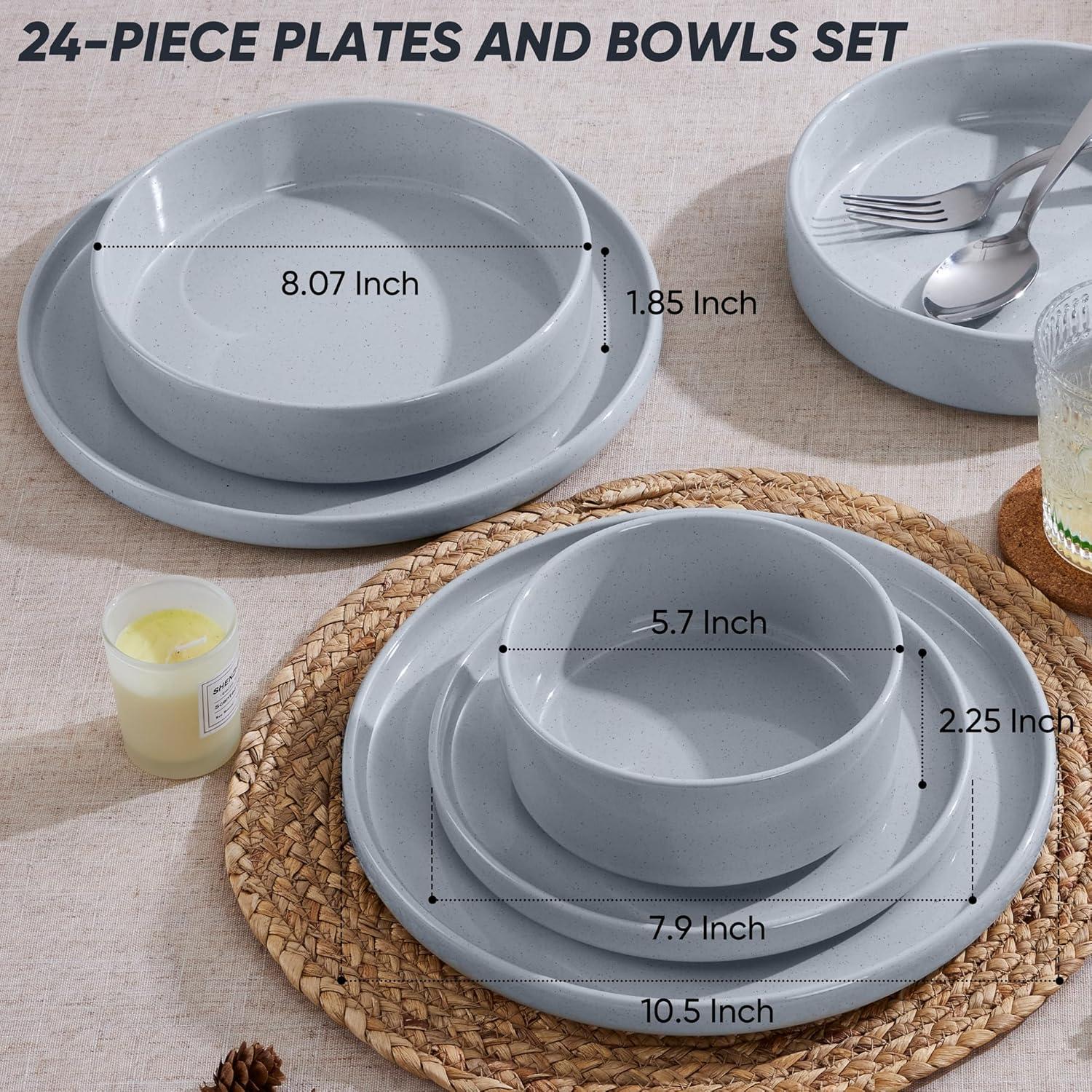 imageEfar Stoneware Dinnerware Sets for 4 12Piece Reactive Glaze Plates and Bowls Sets Kitchen Ceramic Dishes Dinning Ware Microwave amp Dishwasher Safe Deep GrayHaze Gray