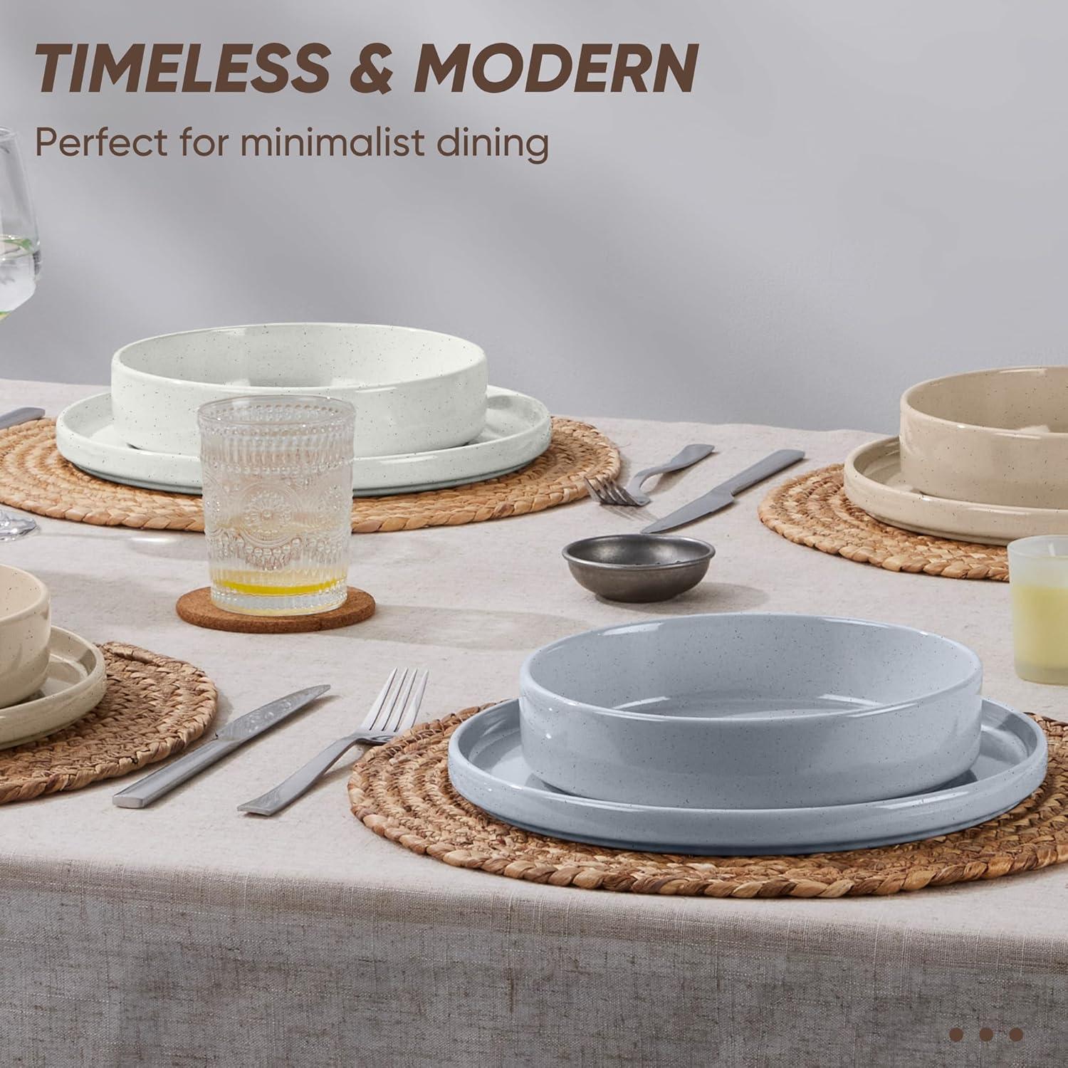 imageEfar Stoneware Dinnerware Sets for 4 12Piece Reactive Glaze Plates and Bowls Sets Kitchen Ceramic Dishes Dinning Ware Microwave amp Dishwasher Safe Deep GrayMulticolor
