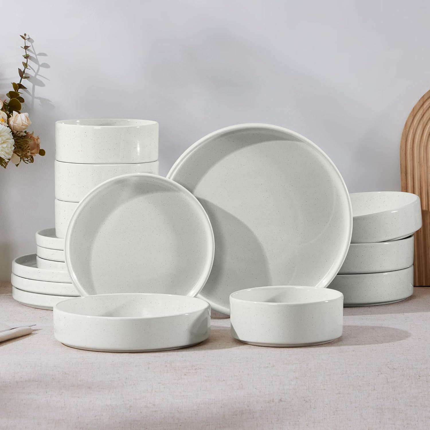 imageEfar Stoneware Dinnerware Sets for 4 12Piece Reactive Glaze Plates and Bowls Sets Kitchen Ceramic Dishes Dinning Ware Microwave amp Dishwasher Safe Deep GrayStone White
