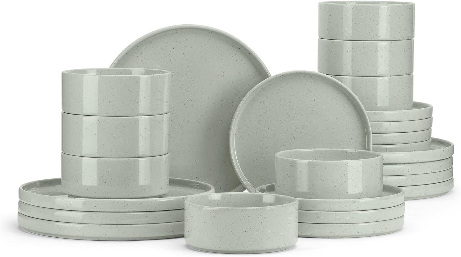 imageEfar Stoneware Dinnerware Sets for 4 12Piece Reactive Glaze Plates and Bowls Sets Kitchen Ceramic Dishes Dinning Ware Microwave amp Dishwasher Safe Deep GrayMist Green