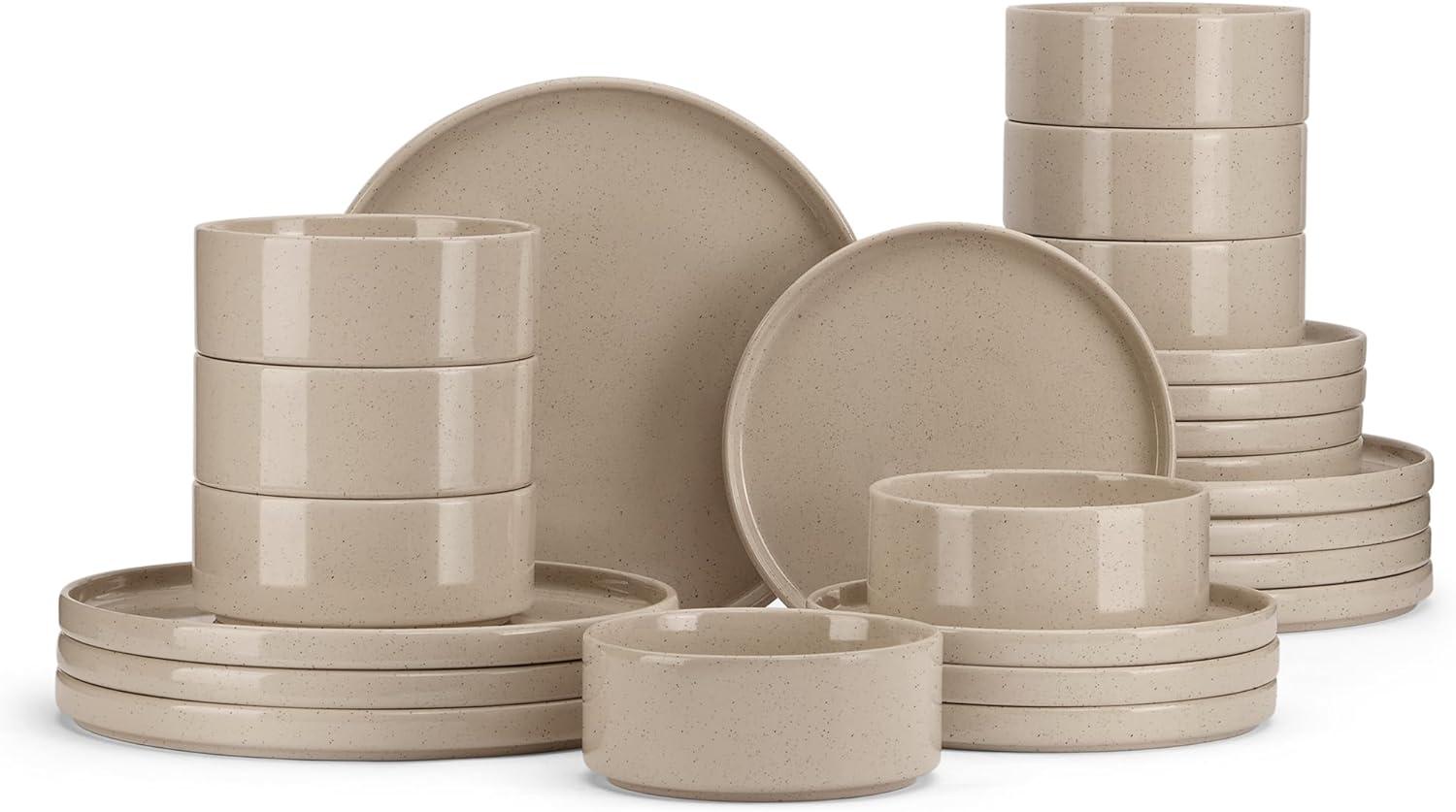imageEfar Stoneware Dinnerware Sets for 4 12Piece Reactive Glaze Plates and Bowls Sets Kitchen Ceramic Dishes Dinning Ware Microwave amp Dishwasher Safe Deep GrayBright Khaki