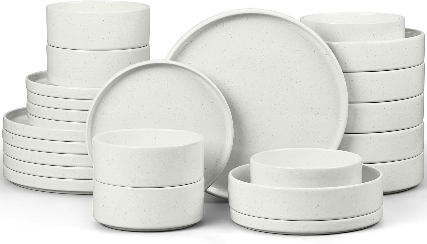 imageEfar Stoneware Dinnerware Sets for 4 12Piece Reactive Glaze Plates and Bowls Sets Kitchen Ceramic Dishes Dinning Ware Microwave amp Dishwasher Safe Deep GrayStone White