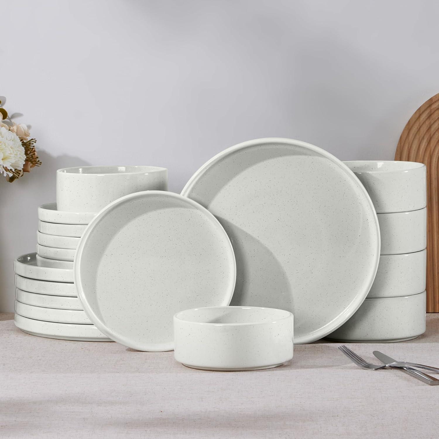 imageEfar Stoneware Dinnerware Sets for 4 12Piece Reactive Glaze Plates and Bowls Sets Kitchen Ceramic Dishes Dinning Ware Microwave amp Dishwasher Safe Deep GrayStone White