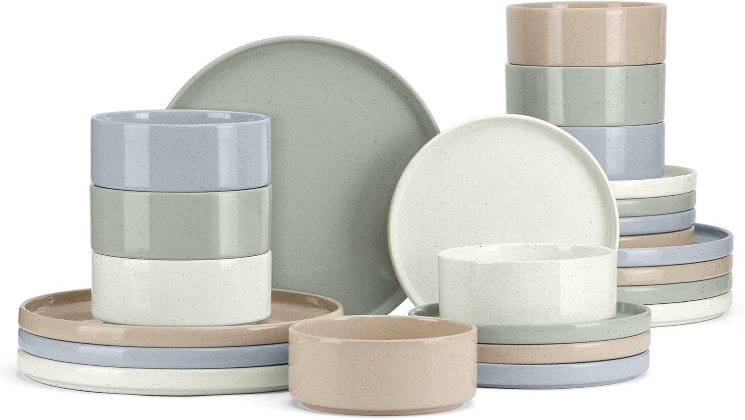 imageEfar Stoneware Dinnerware Sets for 4 12Piece Reactive Glaze Plates and Bowls Sets Kitchen Ceramic Dishes Dinning Ware Microwave amp Dishwasher Safe Deep GrayMulticolor