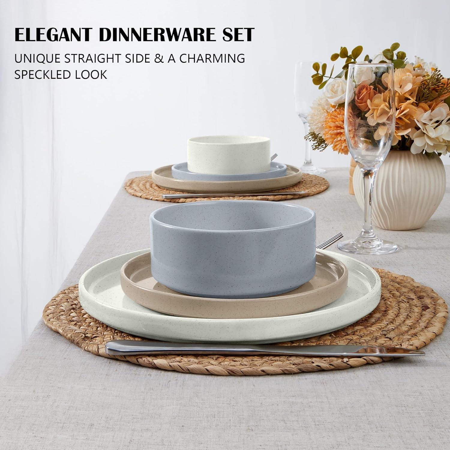 imageEfar Stoneware Dinnerware Sets for 4 12Piece Reactive Glaze Plates and Bowls Sets Kitchen Ceramic Dishes Dinning Ware Microwave amp Dishwasher Safe Deep GrayMulticolor