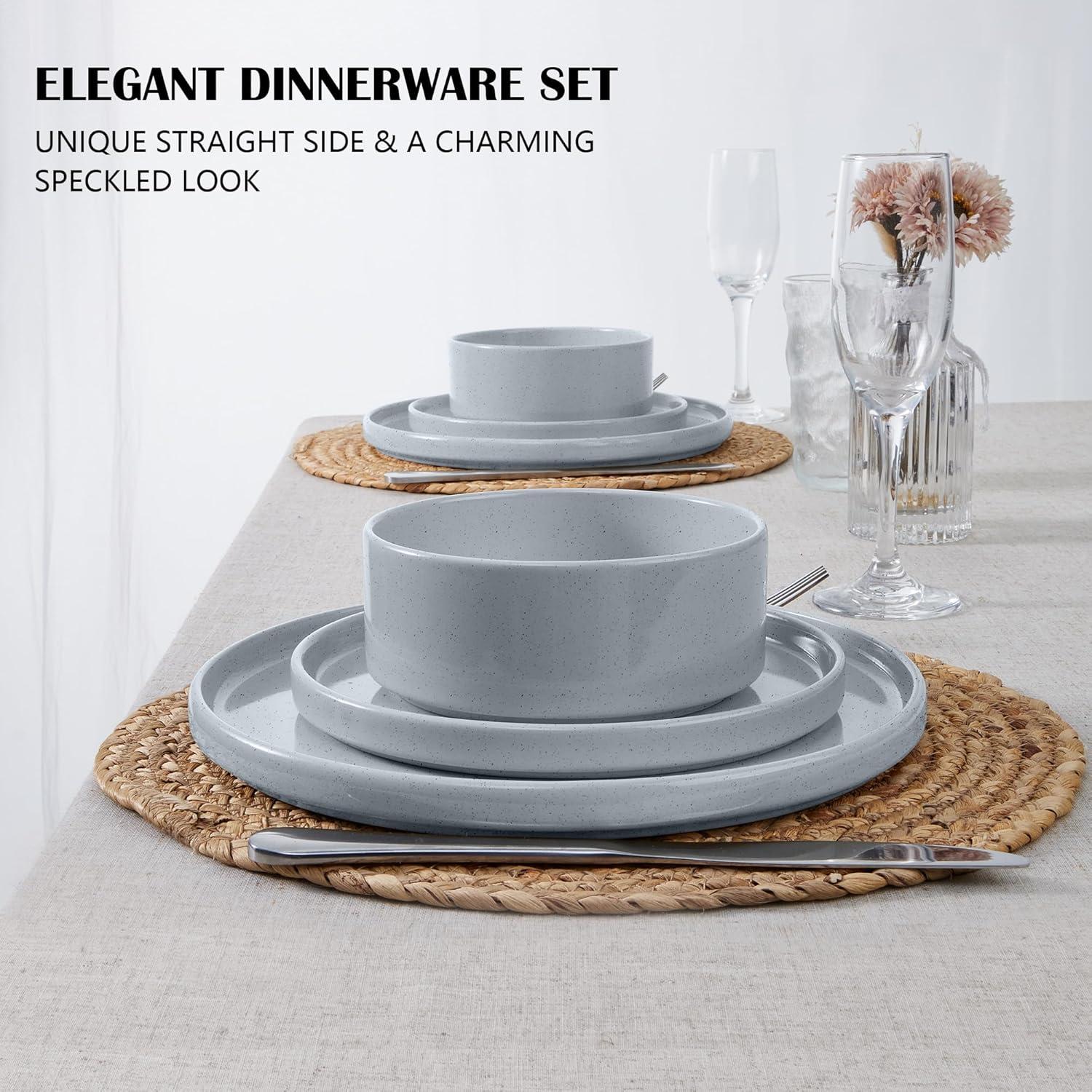 imageEfar Stoneware Dinnerware Sets for 4 12Piece Reactive Glaze Plates and Bowls Sets Kitchen Ceramic Dishes Dinning Ware Microwave amp Dishwasher Safe Deep GrayHaze Gray