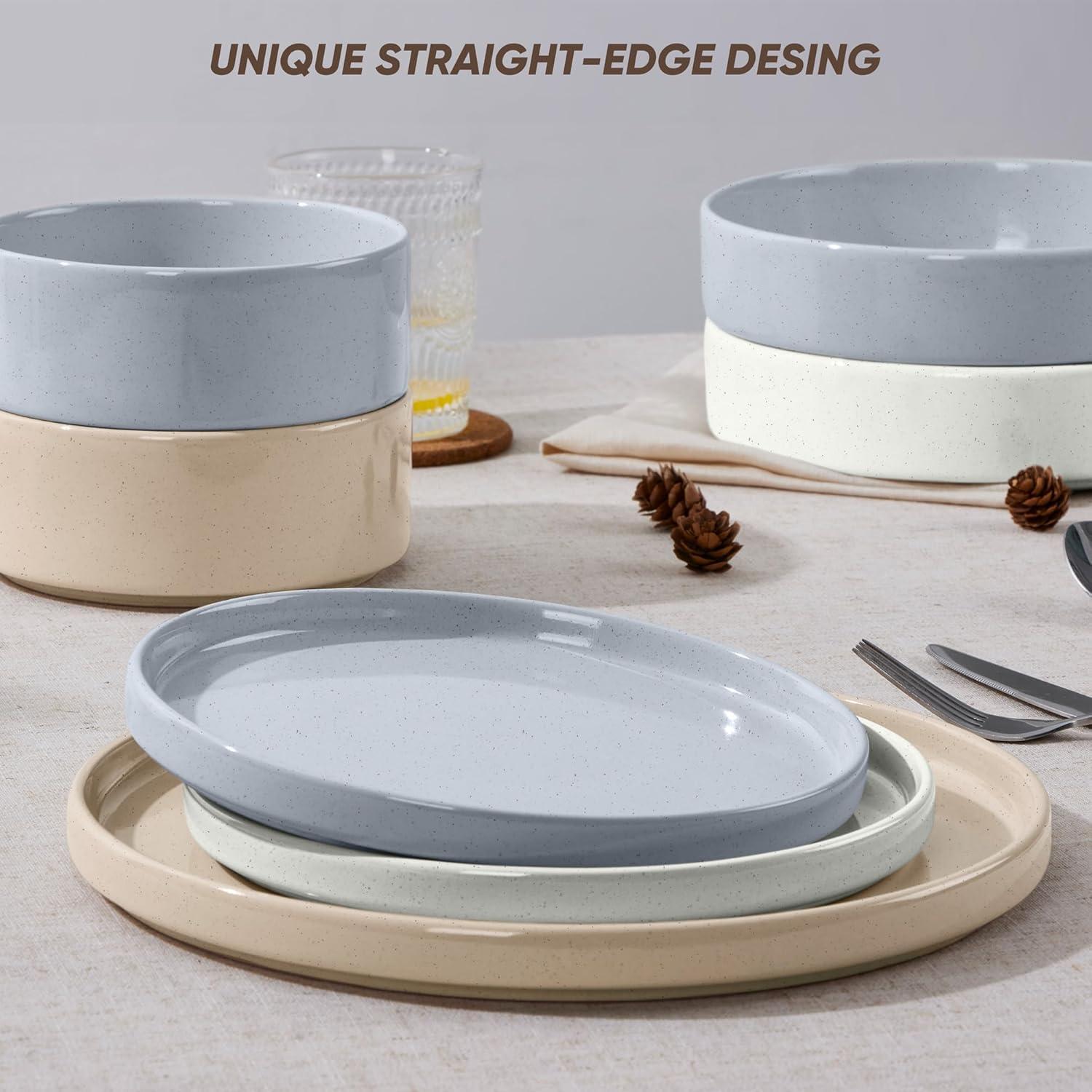 imageEfar Stoneware Dinnerware Sets for 4 12Piece Reactive Glaze Plates and Bowls Sets Kitchen Ceramic Dishes Dinning Ware Microwave amp Dishwasher Safe Deep GrayMulticolor