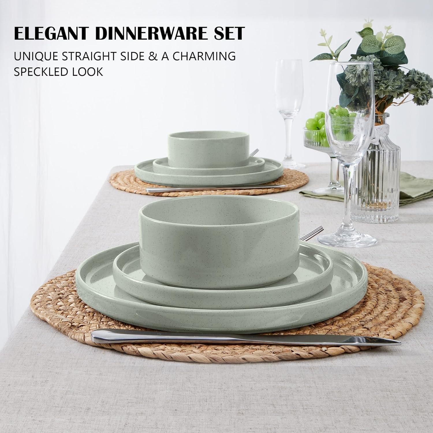 imageEfar Stoneware Dinnerware Sets for 4 12Piece Reactive Glaze Plates and Bowls Sets Kitchen Ceramic Dishes Dinning Ware Microwave amp Dishwasher Safe Deep GrayMist Green