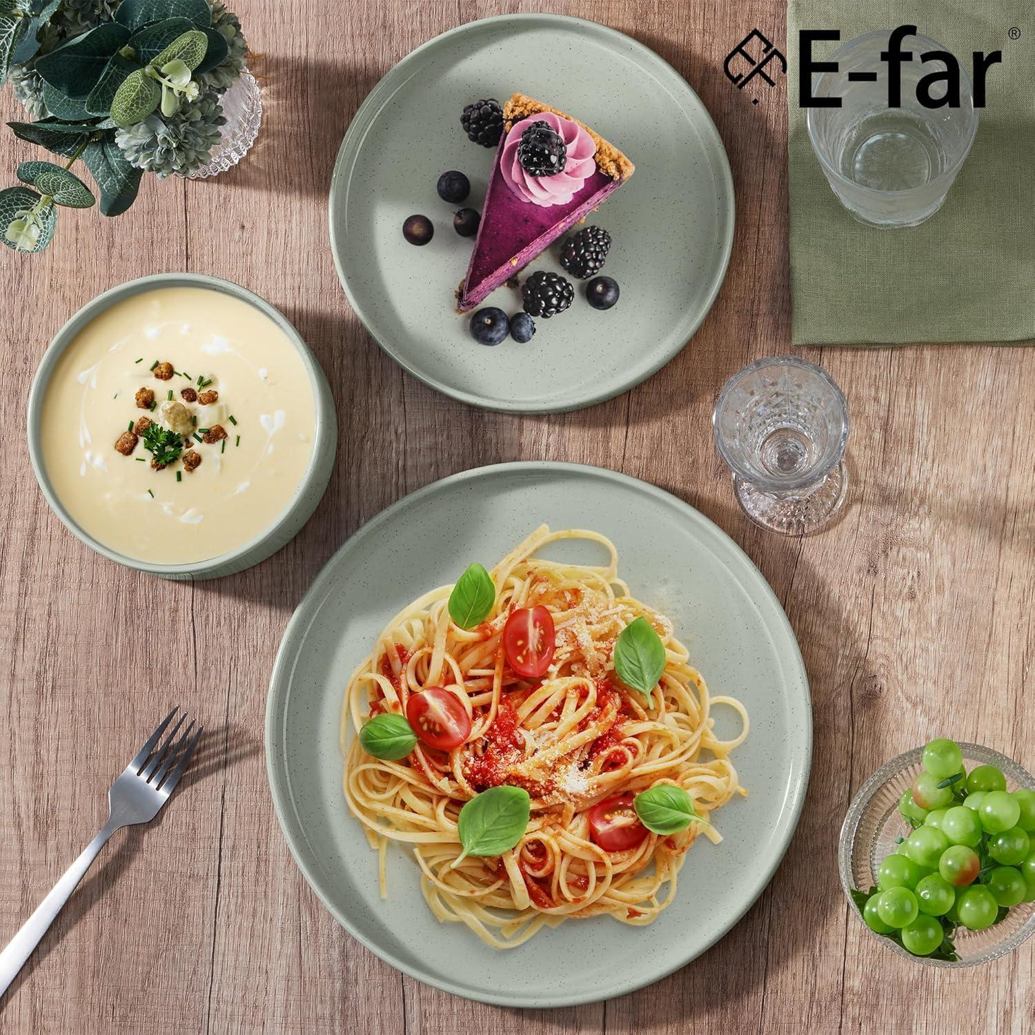 imageEfar Stoneware Dinnerware Sets for 4 12Piece Reactive Glaze Plates and Bowls Sets Kitchen Ceramic Dishes Dinning Ware Microwave amp Dishwasher Safe Deep GrayMist Green