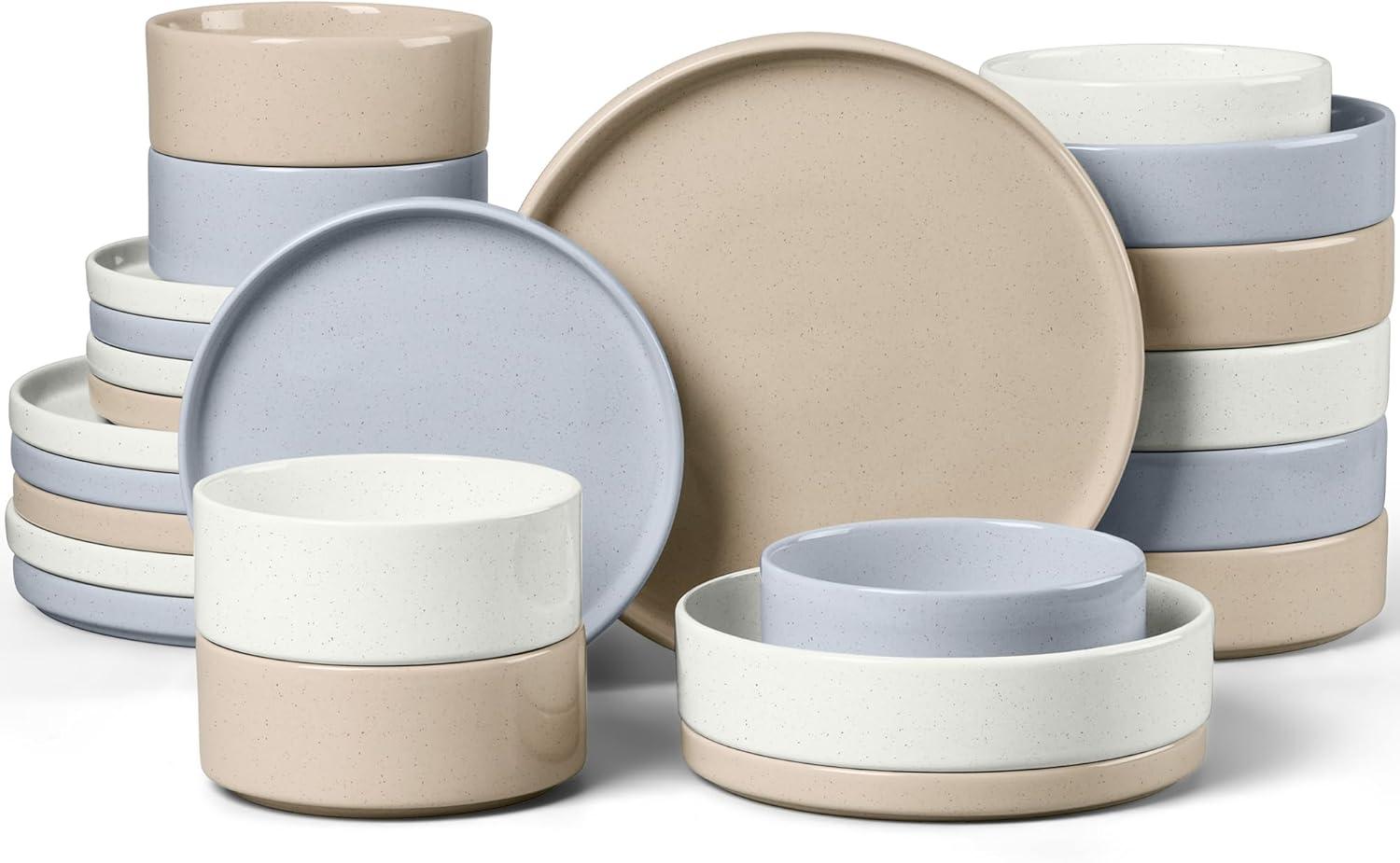 imageEfar Stoneware Dinnerware Sets for 4 12Piece Reactive Glaze Plates and Bowls Sets Kitchen Ceramic Dishes Dinning Ware Microwave amp Dishwasher Safe Deep GrayMulticolor