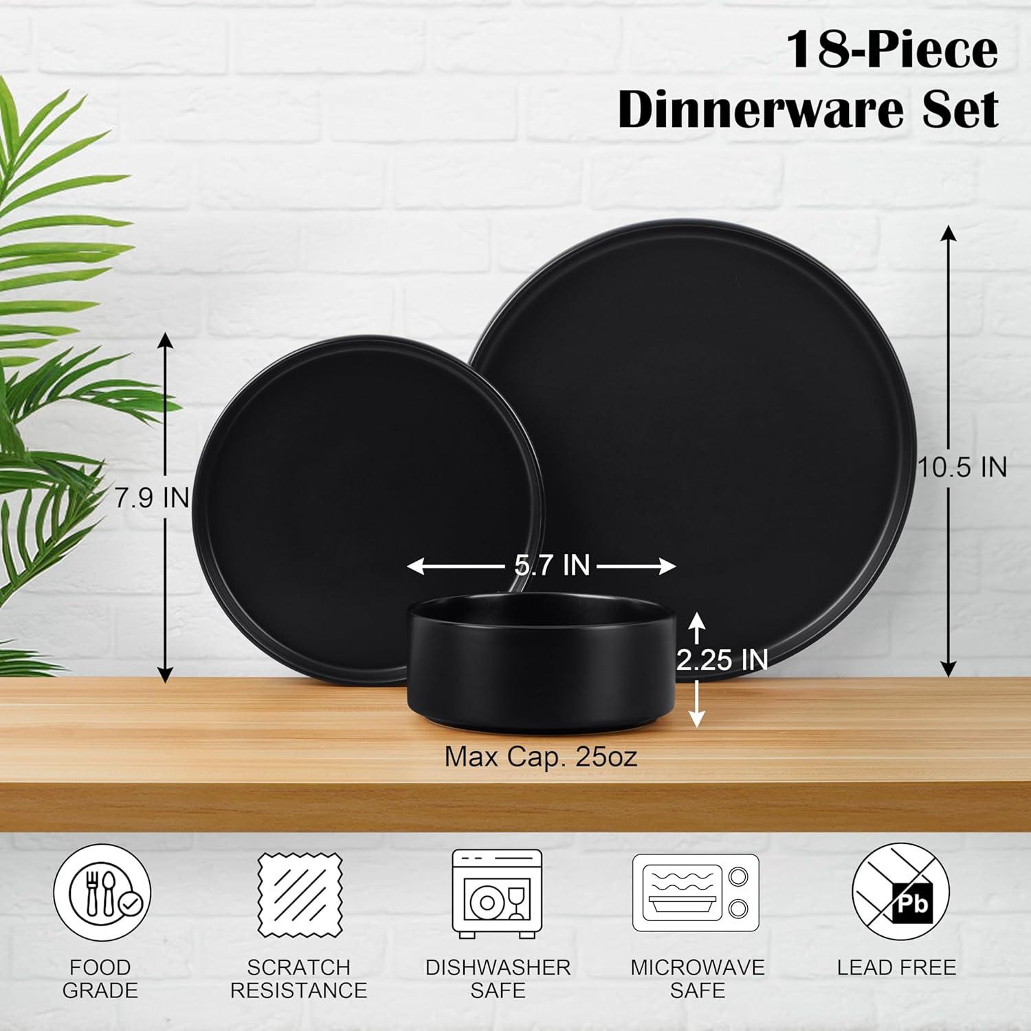 imageEfar Stoneware Dinnerware Sets for 4 12Piece Reactive Glaze Plates and Bowls Sets Kitchen Ceramic Dishes Dinning Ware Microwave amp Dishwasher Safe Deep GrayMatte Black