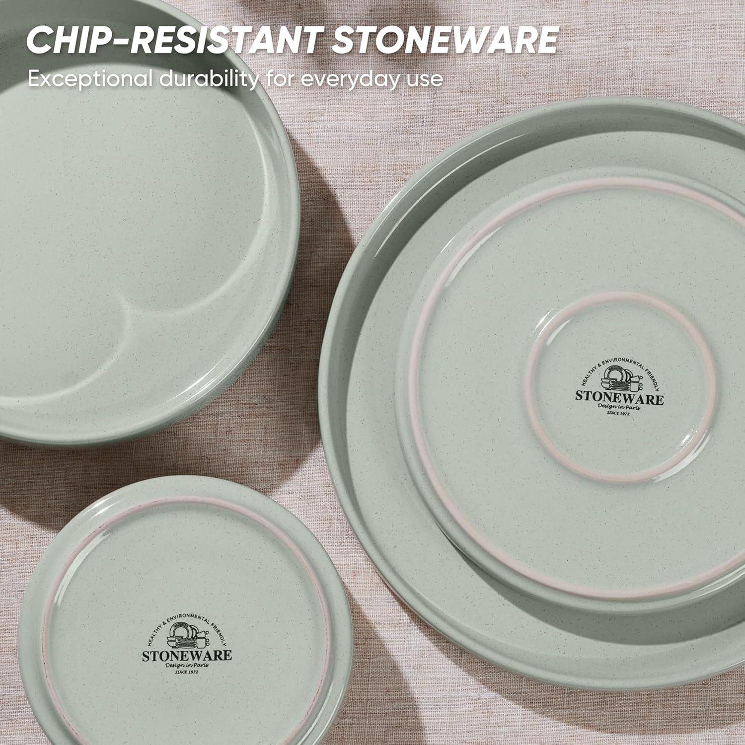 imageEfar Stoneware Dinnerware Sets for 4 12Piece Reactive Glaze Plates and Bowls Sets Kitchen Ceramic Dishes Dinning Ware Microwave amp Dishwasher Safe Deep GrayMist Green