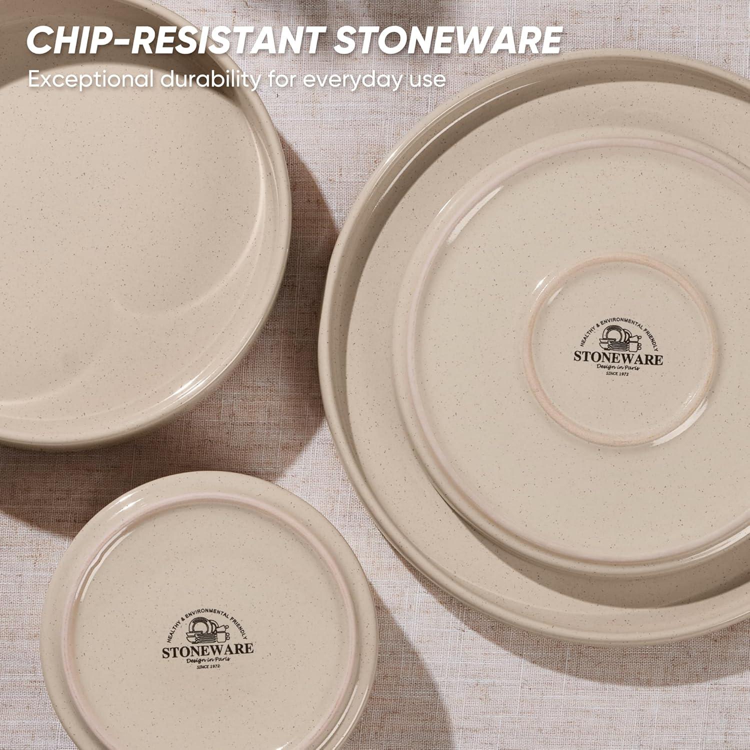 imageEfar Stoneware Dinnerware Sets for 4 12Piece Reactive Glaze Plates and Bowls Sets Kitchen Ceramic Dishes Dinning Ware Microwave amp Dishwasher Safe Deep GrayBright Khaki