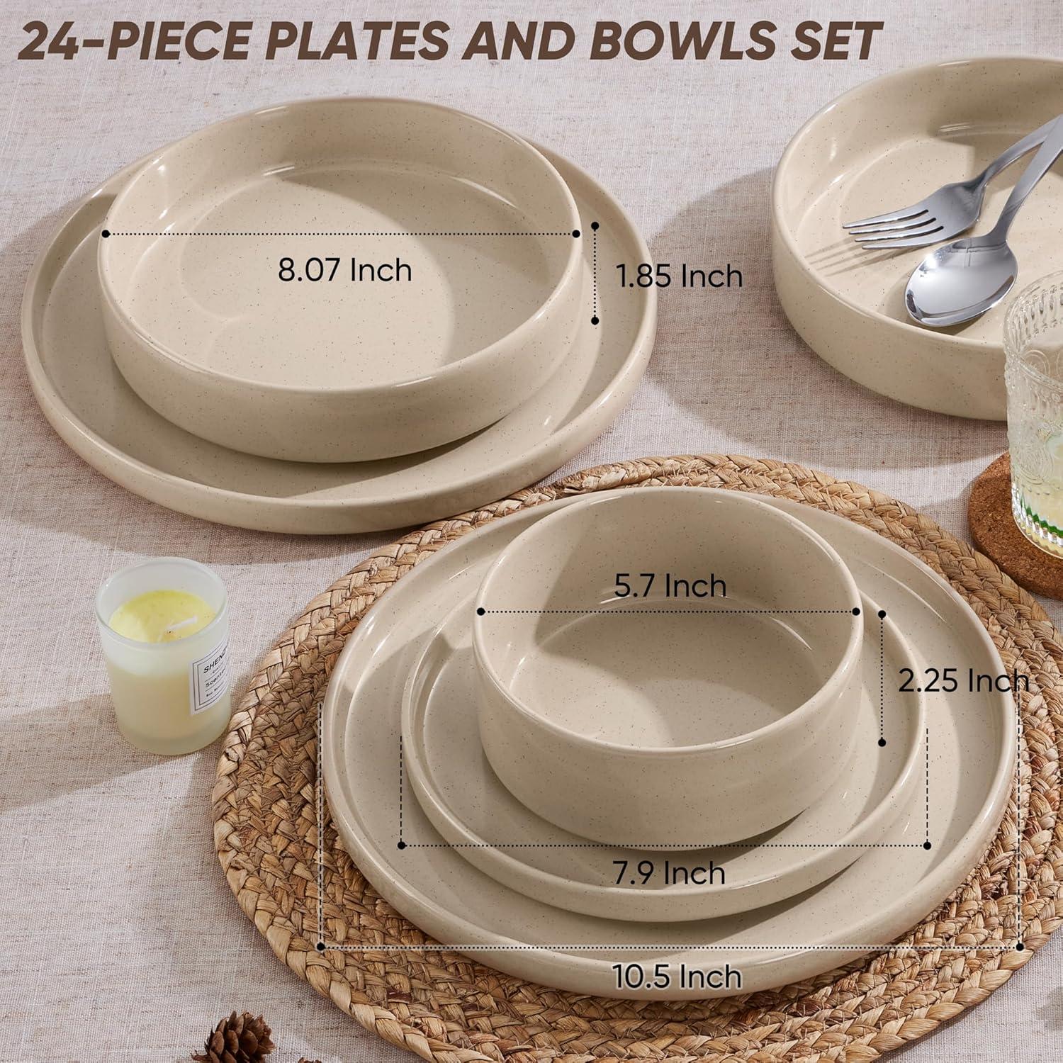imageEfar Stoneware Dinnerware Sets for 4 12Piece Reactive Glaze Plates and Bowls Sets Kitchen Ceramic Dishes Dinning Ware Microwave amp Dishwasher Safe Deep GrayBright Khaki