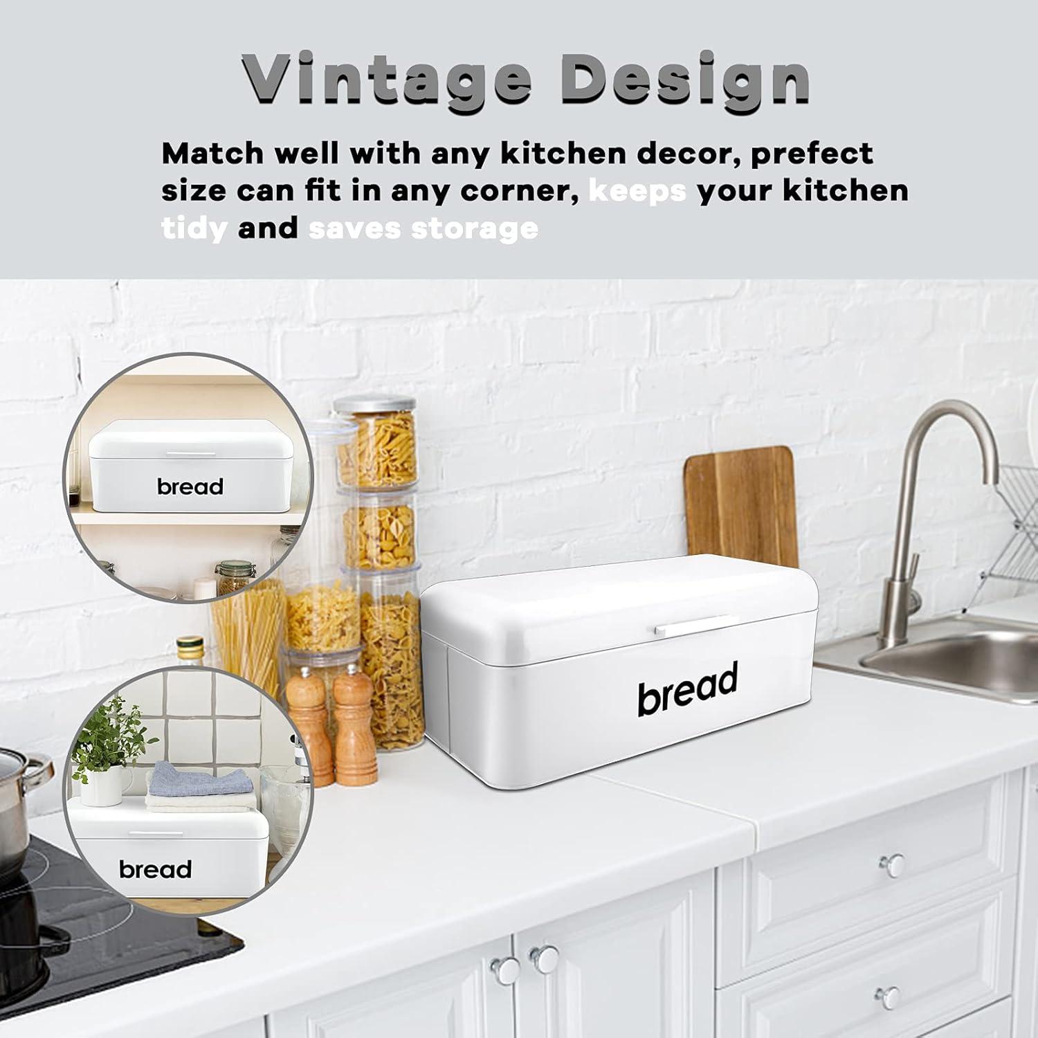 imageEfar Vintage Bread Box for Kitchen Countertop Black Metal Bread Storage Container Retro Bread Bin for PastriesLoavesDry Food Large Capacity amp Modern Design 167 x 9 x 64White