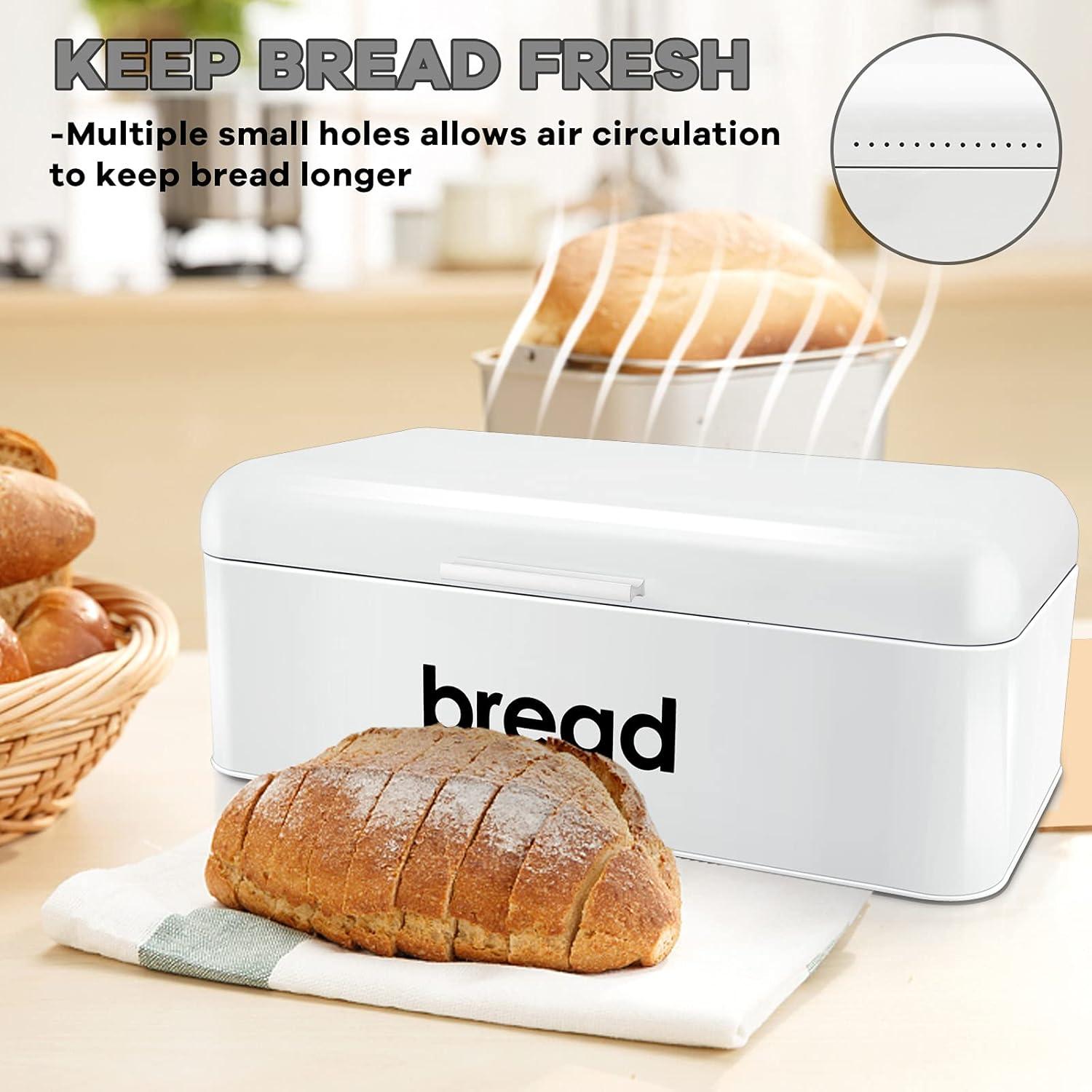 imageEfar Vintage Bread Box for Kitchen Countertop Black Metal Bread Storage Container Retro Bread Bin for PastriesLoavesDry Food Large Capacity amp Modern Design 167 x 9 x 64White