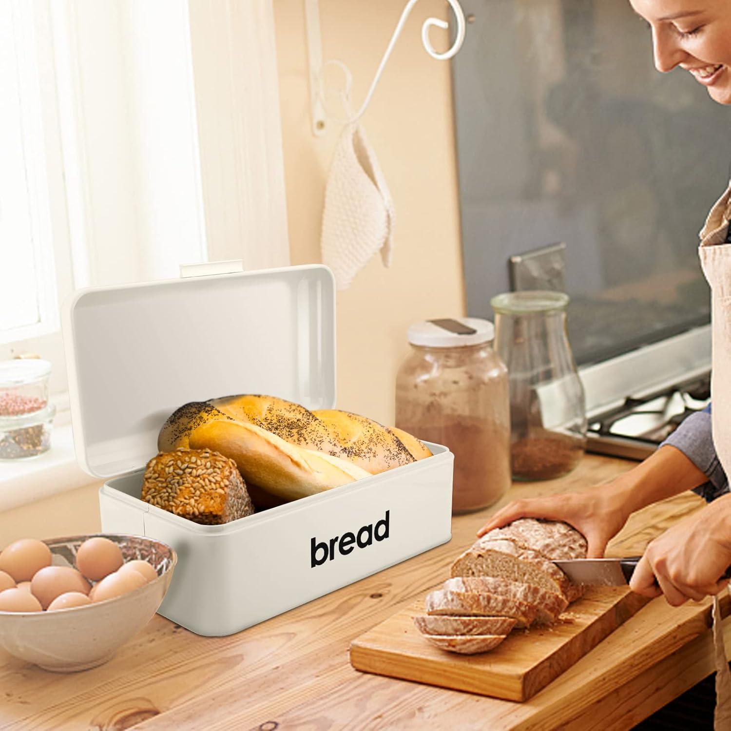 imageEfar Vintage Bread Box for Kitchen Countertop Black Metal Bread Storage Container Retro Bread Bin for PastriesLoavesDry Food Large Capacity amp Modern Design 167 x 9 x 64Cream
