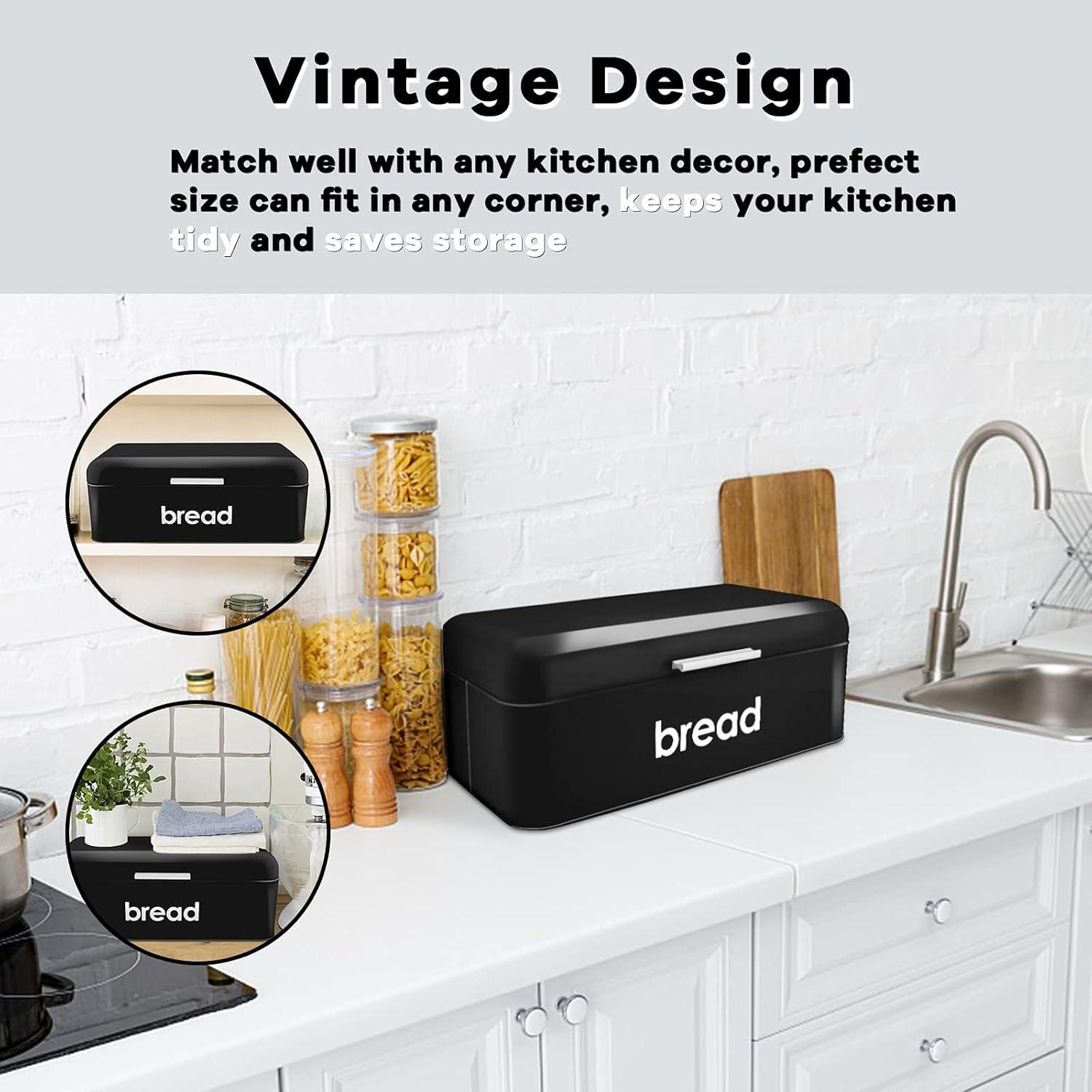 imageEfar Vintage Bread Box for Kitchen Countertop Black Metal Bread Storage Container Retro Bread Bin for PastriesLoavesDry Food Large Capacity amp Modern Design 167 x 9 x 64Black