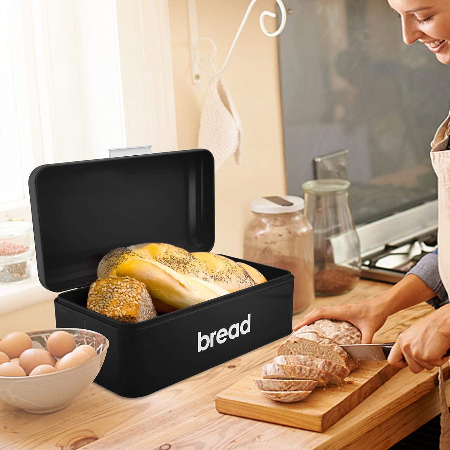 imageEfar Vintage Bread Box for Kitchen Countertop Black Metal Bread Storage Container Retro Bread Bin for PastriesLoavesDry Food Large Capacity amp Modern Design 167 x 9 x 64Black