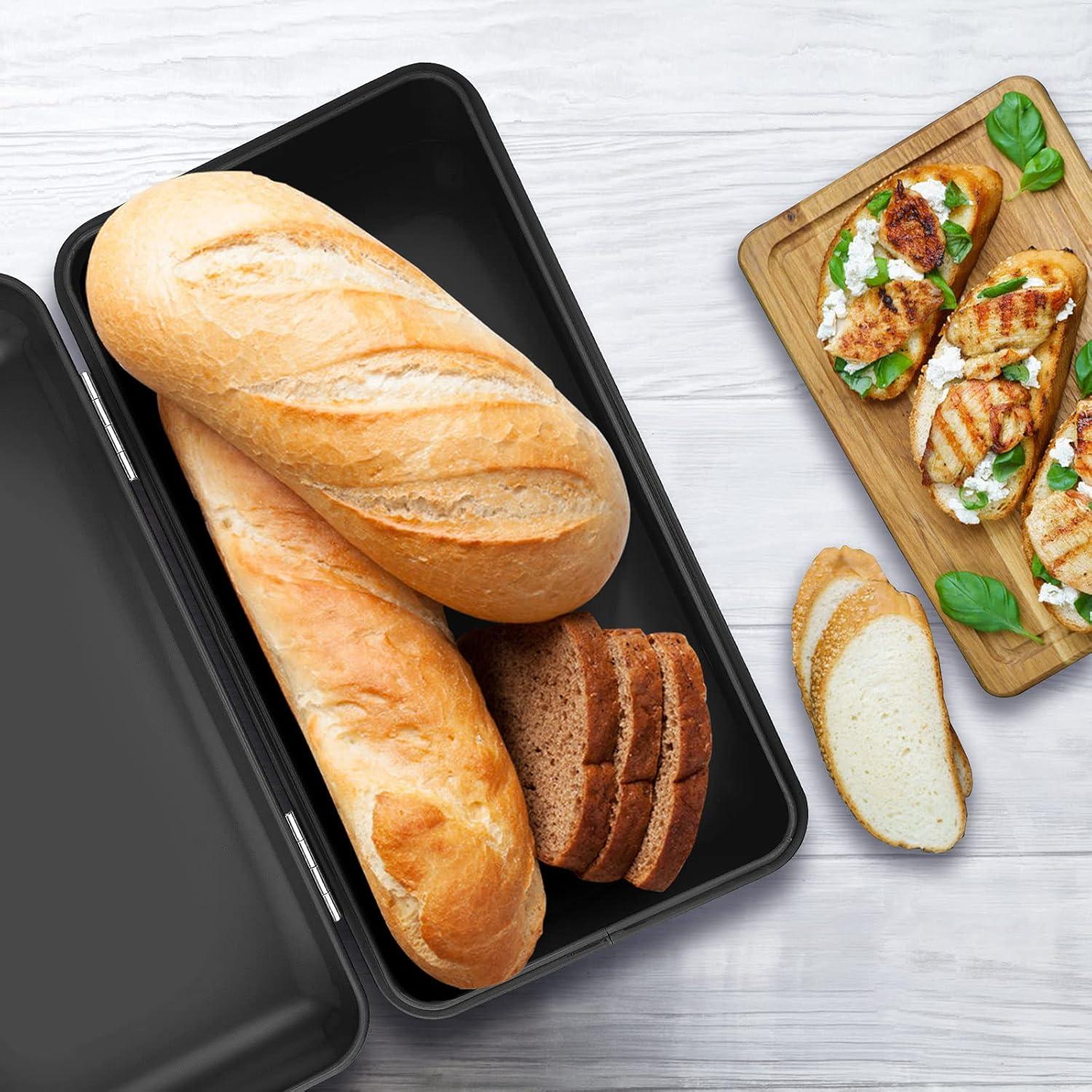 imageEfar Vintage Bread Box for Kitchen Countertop Black Metal Bread Storage Container Retro Bread Bin for PastriesLoavesDry Food Large Capacity amp Modern Design 167 x 9 x 64Black
